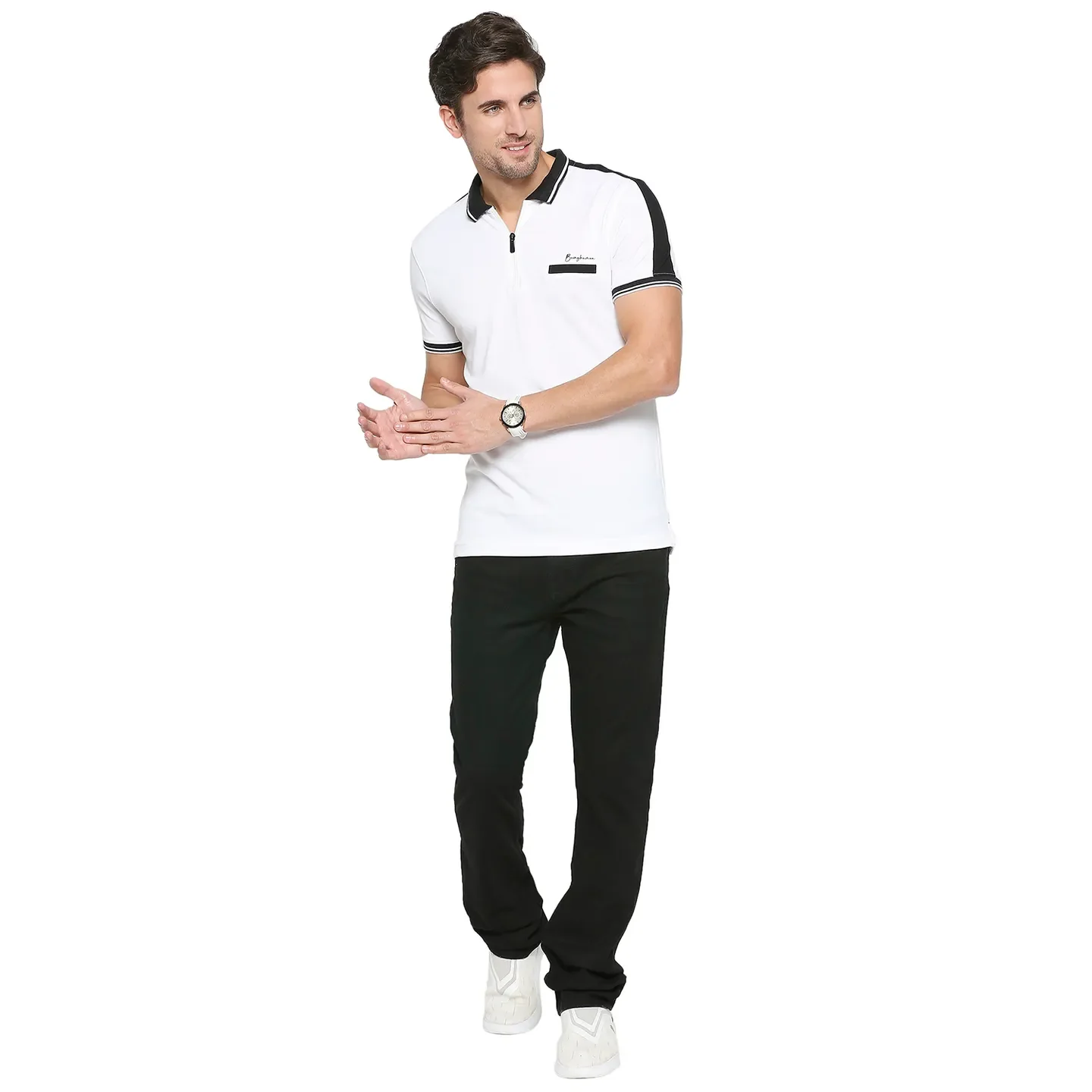 White Regular Fit Men's Polo T-Shirt by Being Human Clothing - Image 6