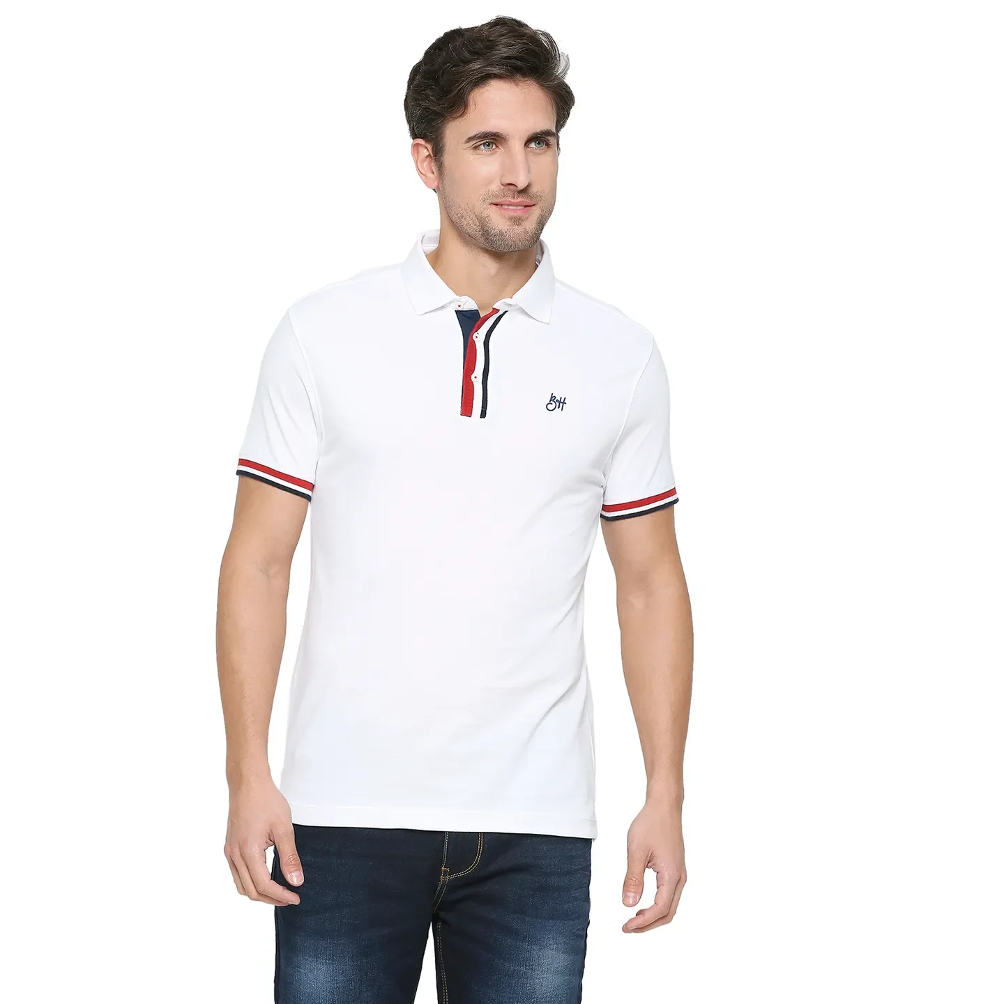 White Regular Fit Men's Polo T-Shirt by Being Human Clothing