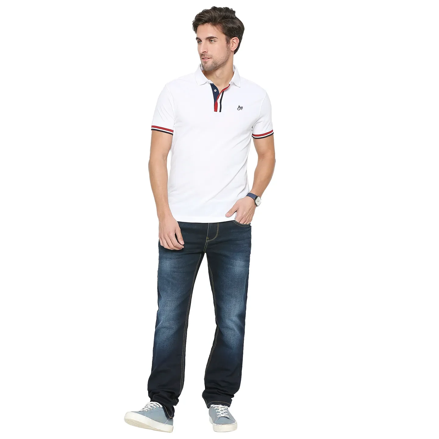 White Regular Fit Men's Polo T-Shirt by Being Human Clothing - Image 6
