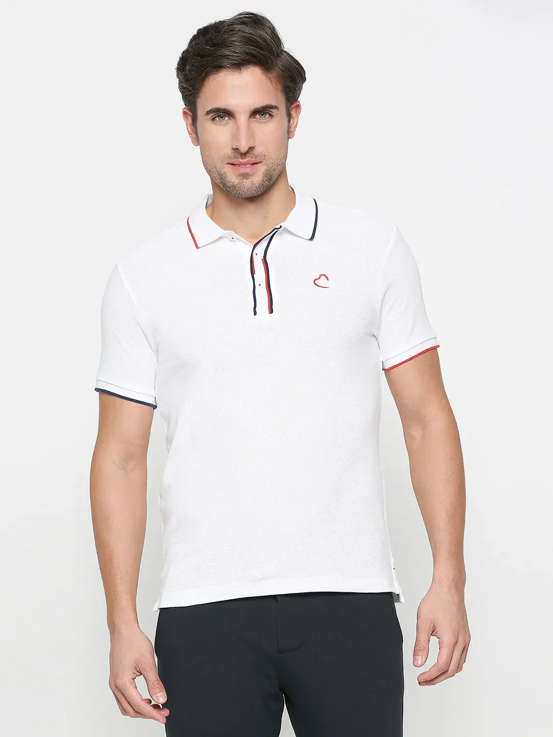 White Regular Fit Men's Polo T-Shirt by Being Human Clothing