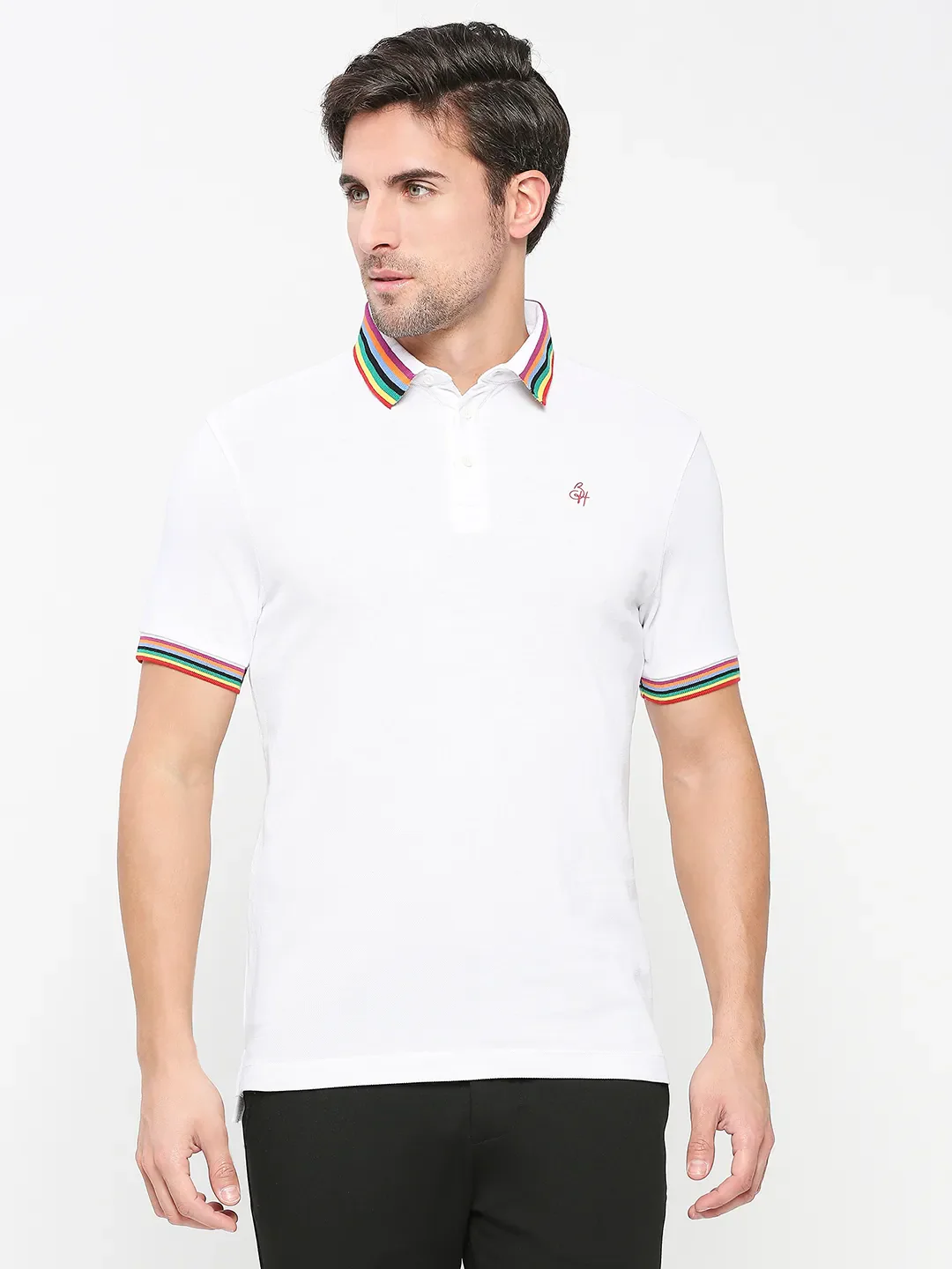 White Regular Fit Men's Polo T-Shirt by Being Human Clothing
