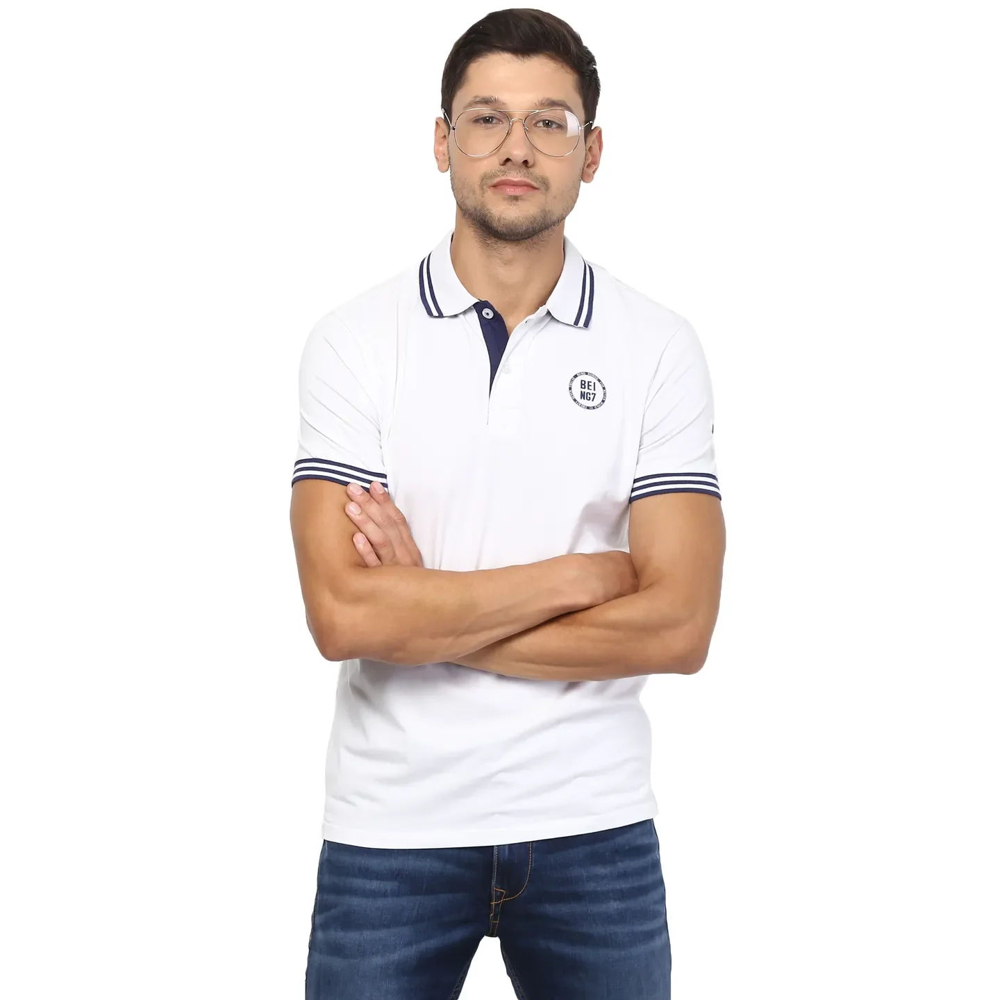 White Regular Fit Men's Polo T-Shirt by Being Human Clothing
