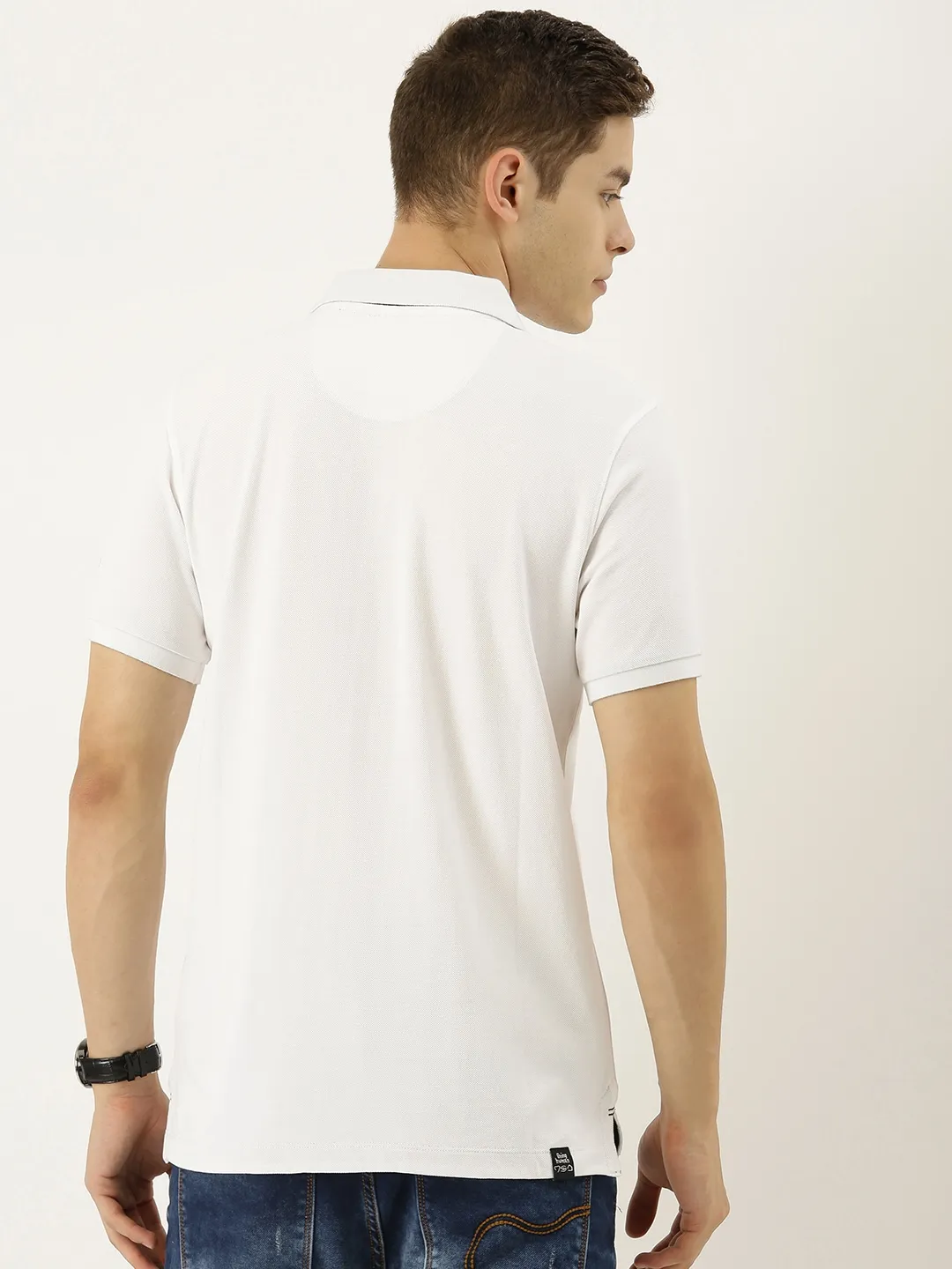 White Regular Fit Men's Polo T-Shirt by Being Human Clothing - Image 3
