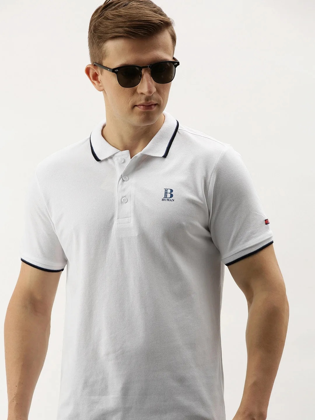 White Regular Fit Men's Polo T-Shirt by Being Human Clothing - Image 3