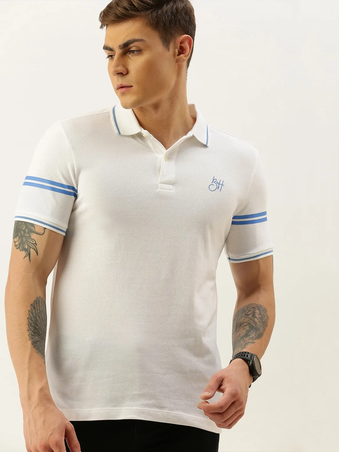 White Regular Fit Men's Polo T-Shirt by Being Human Clothing