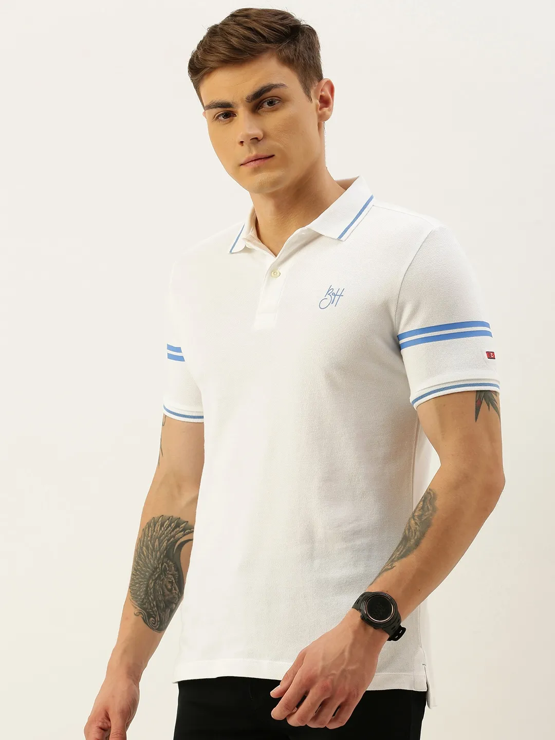 White Regular Fit Men's Polo T-Shirt by Being Human Clothing - Image 2