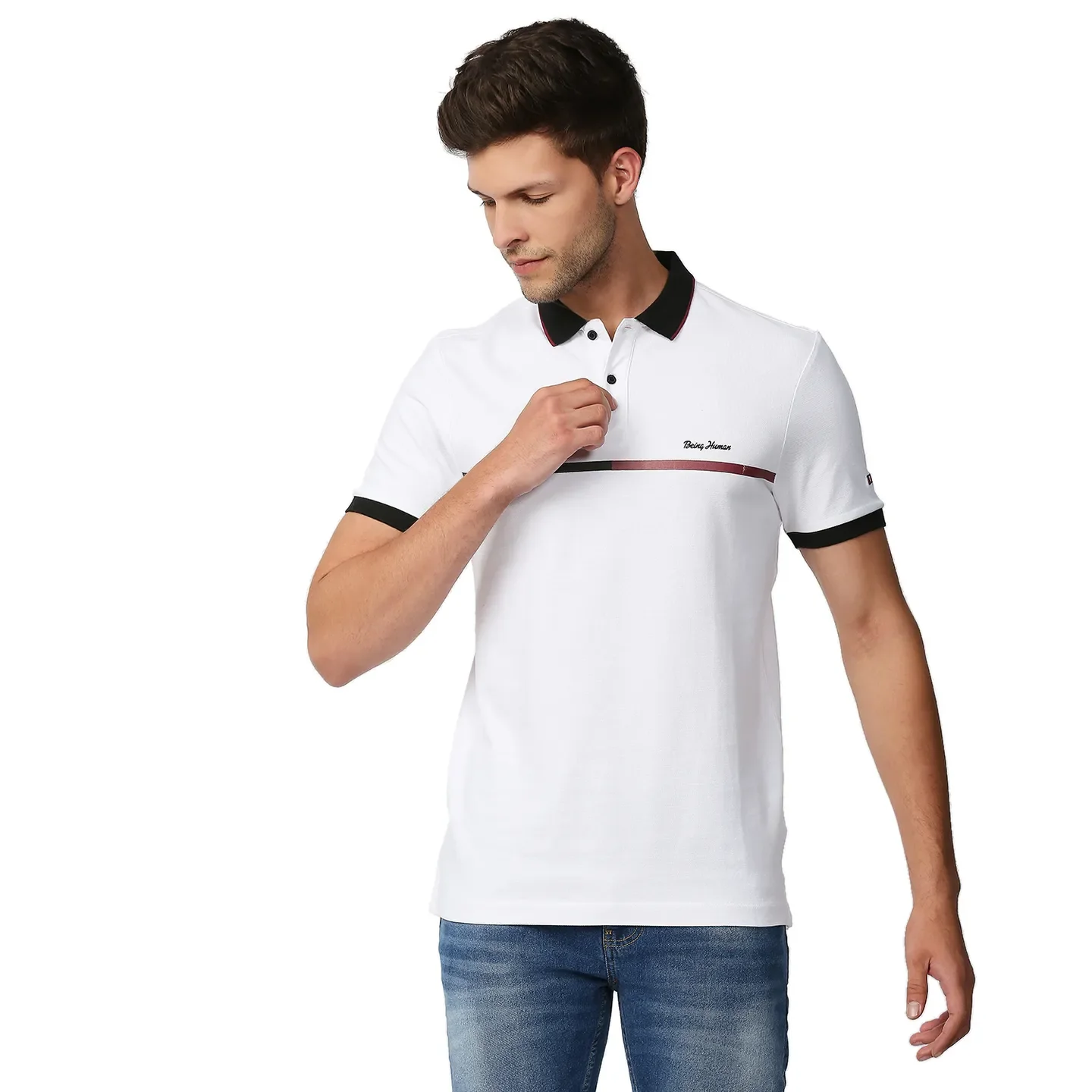 White Regular Fit Men's Polo T-Shirt by Being Human Clothing