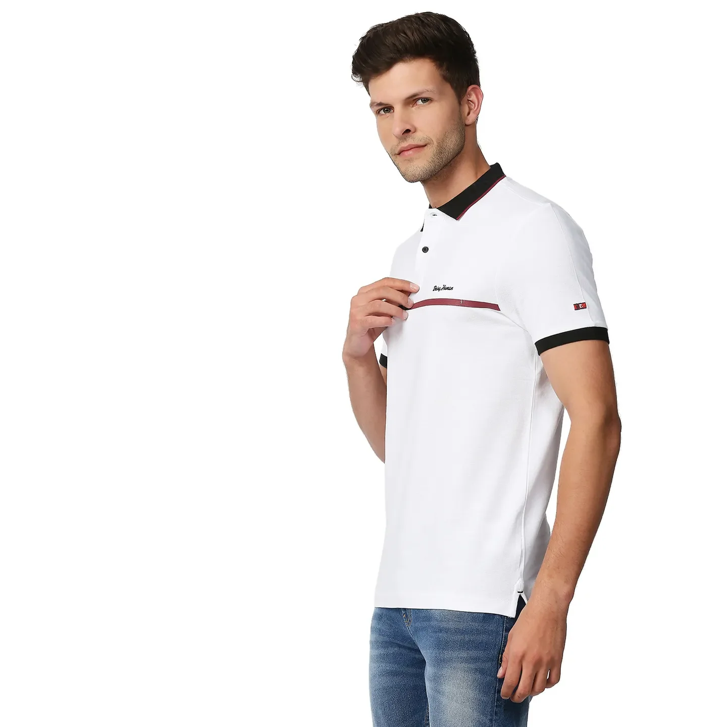 White Regular Fit Men's Polo T-Shirt by Being Human Clothing - Image 2