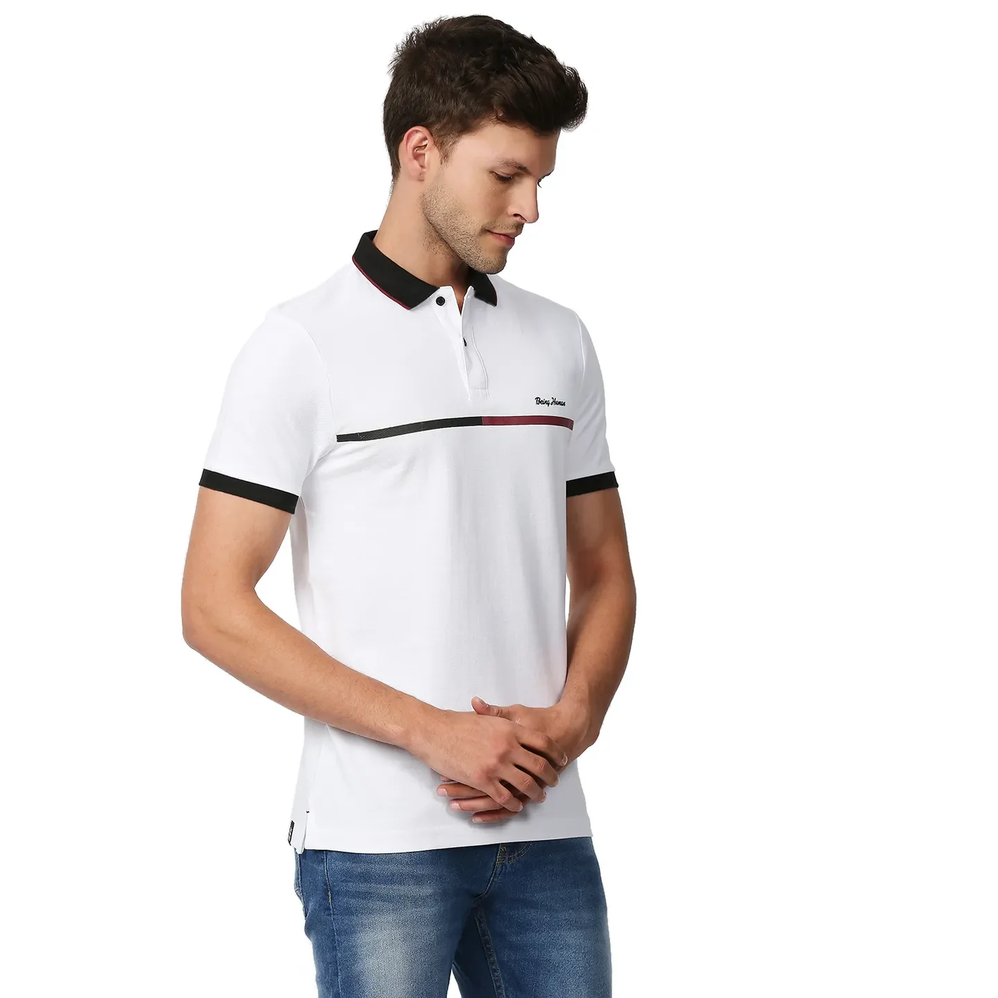 White Regular Fit Men's Polo T-Shirt by Being Human Clothing - Image 3