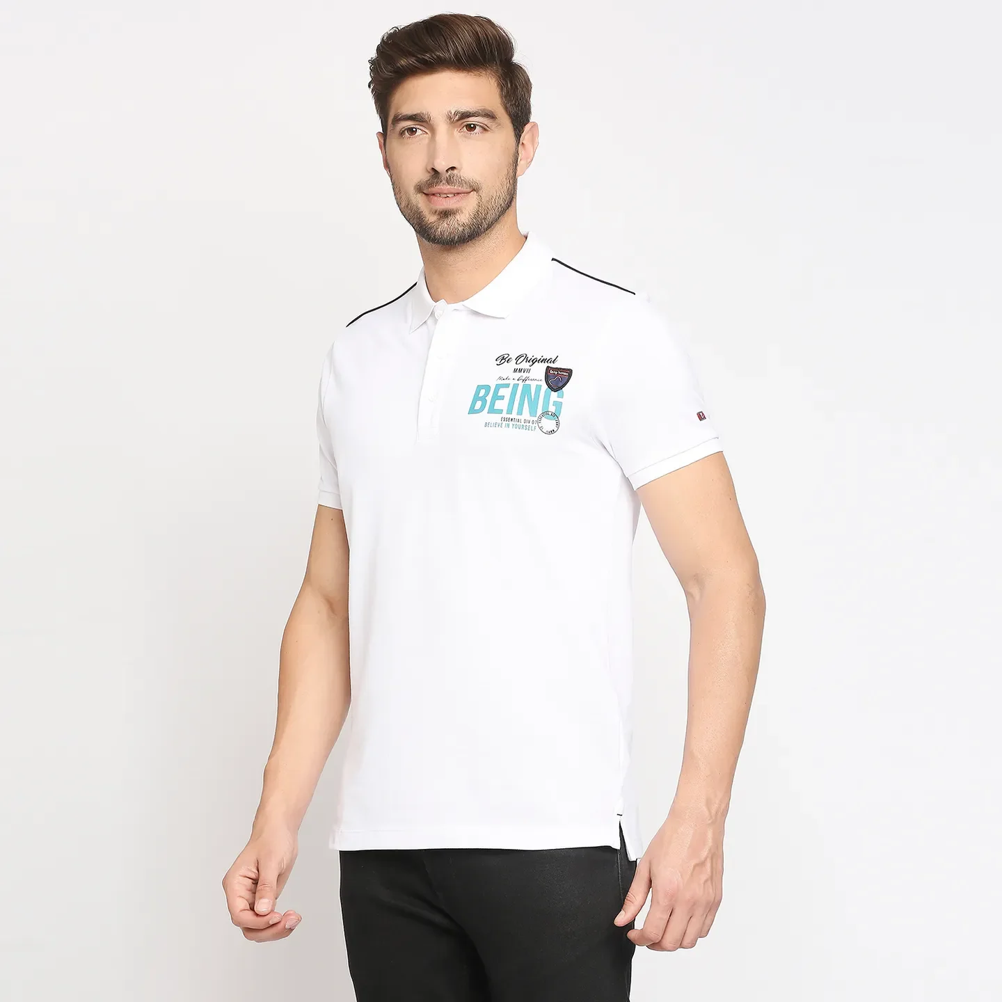 White Regular Fit Men's Polo T-Shirt by Being Human Clothing - Image 2