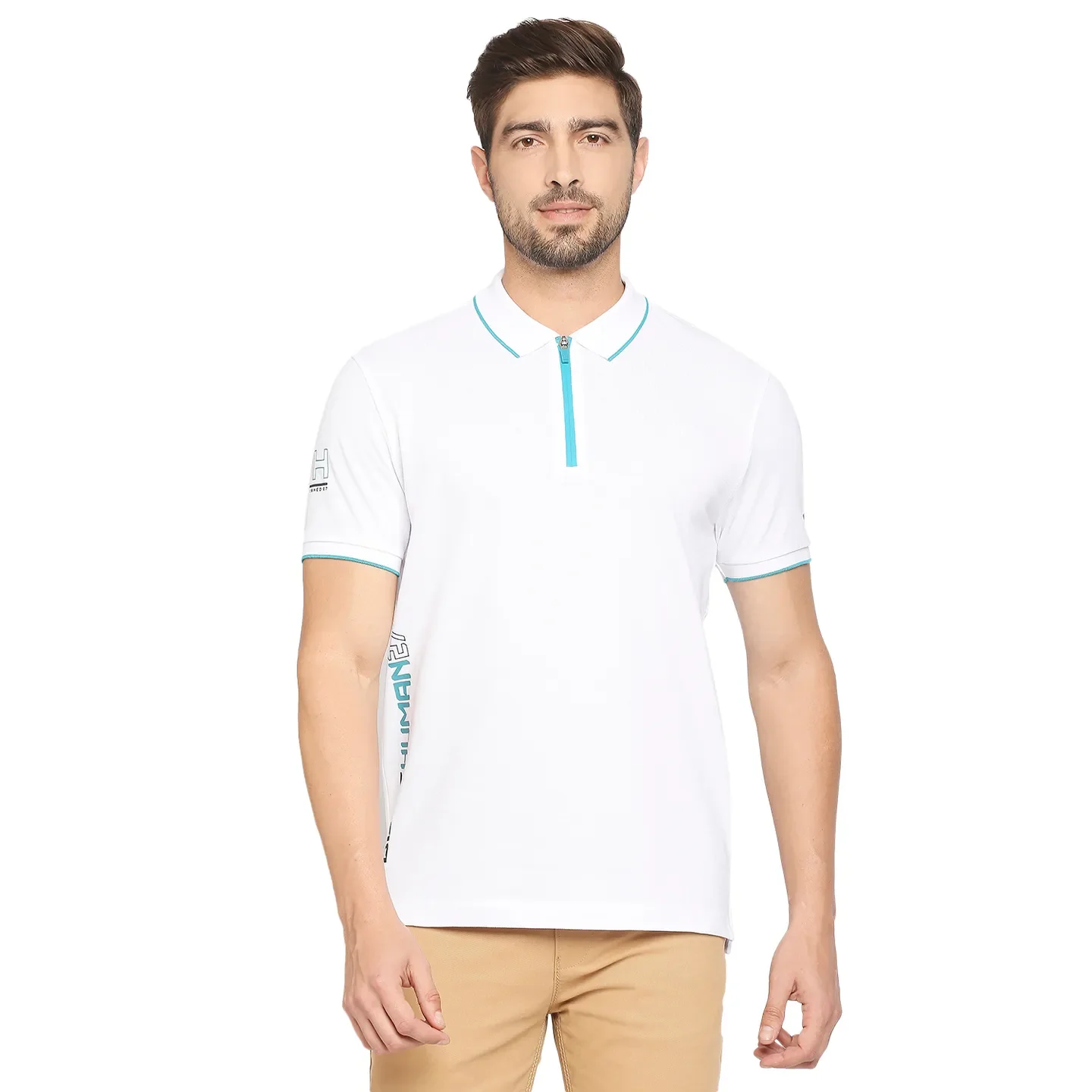 White Regular Fit Men's Polo T-Shirt by Being Human Clothing - Image 2