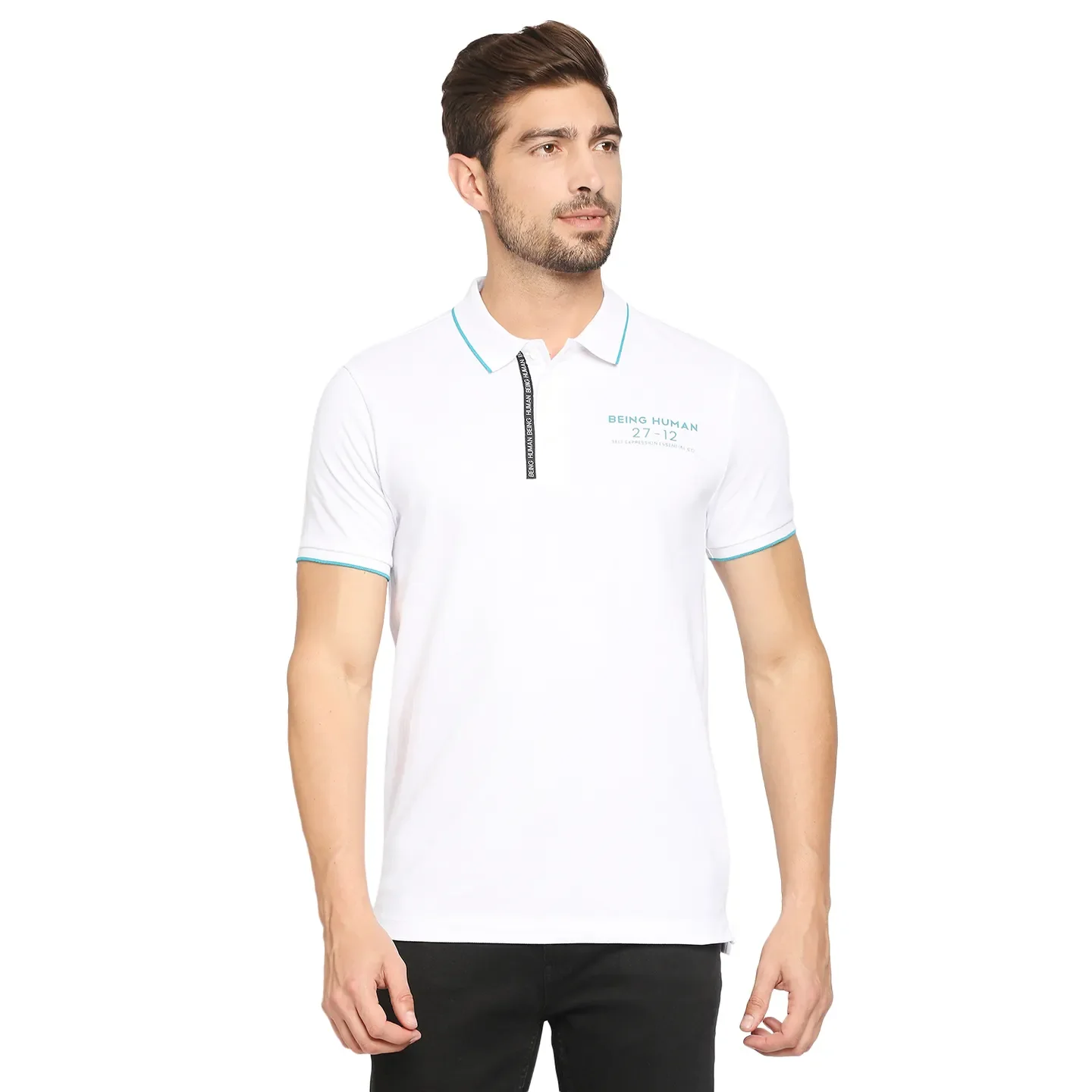 White Regular Fit Men's Polo T-Shirt by Being Human Clothing