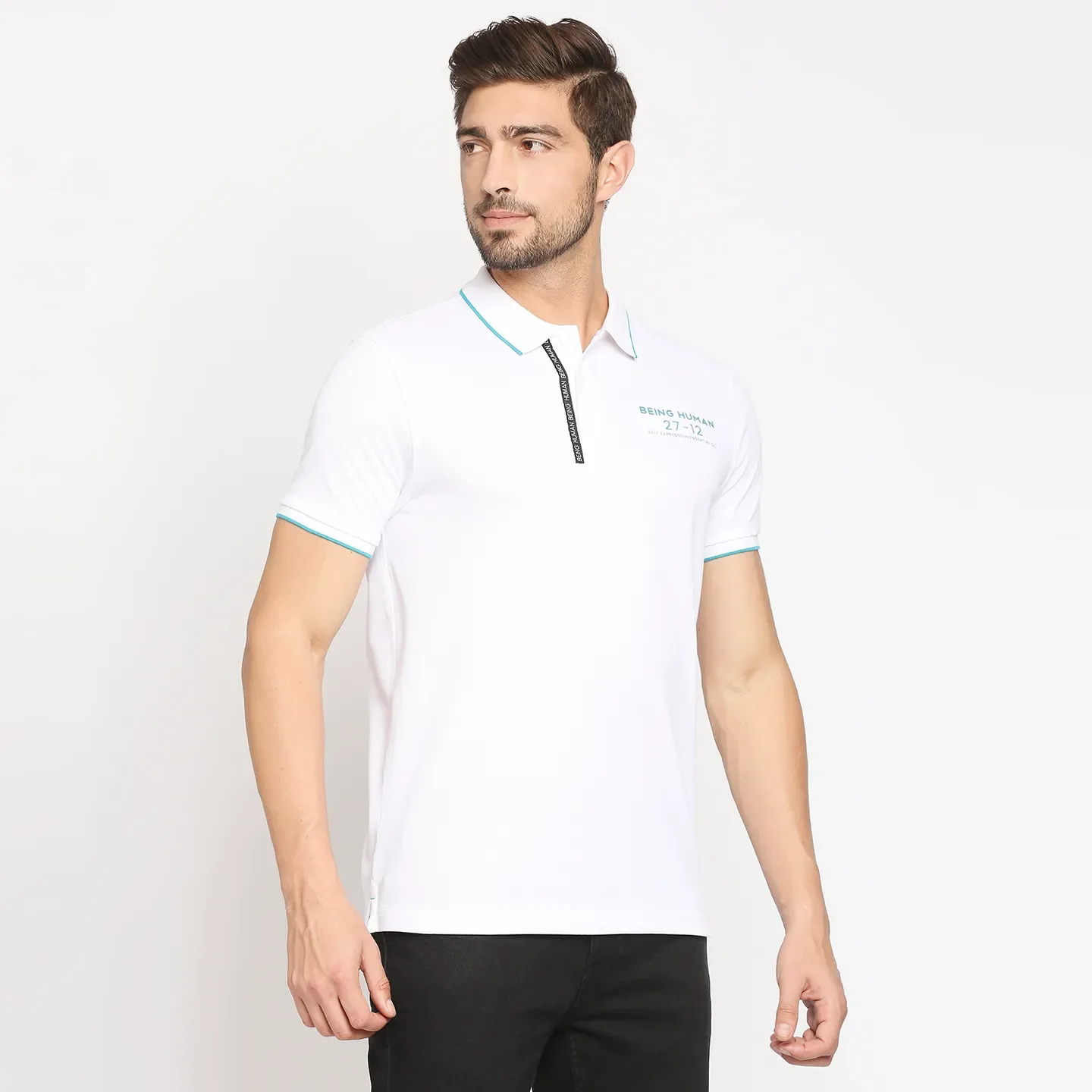 White Regular Fit Men's Polo T-Shirt by Being Human Clothing - Image 3