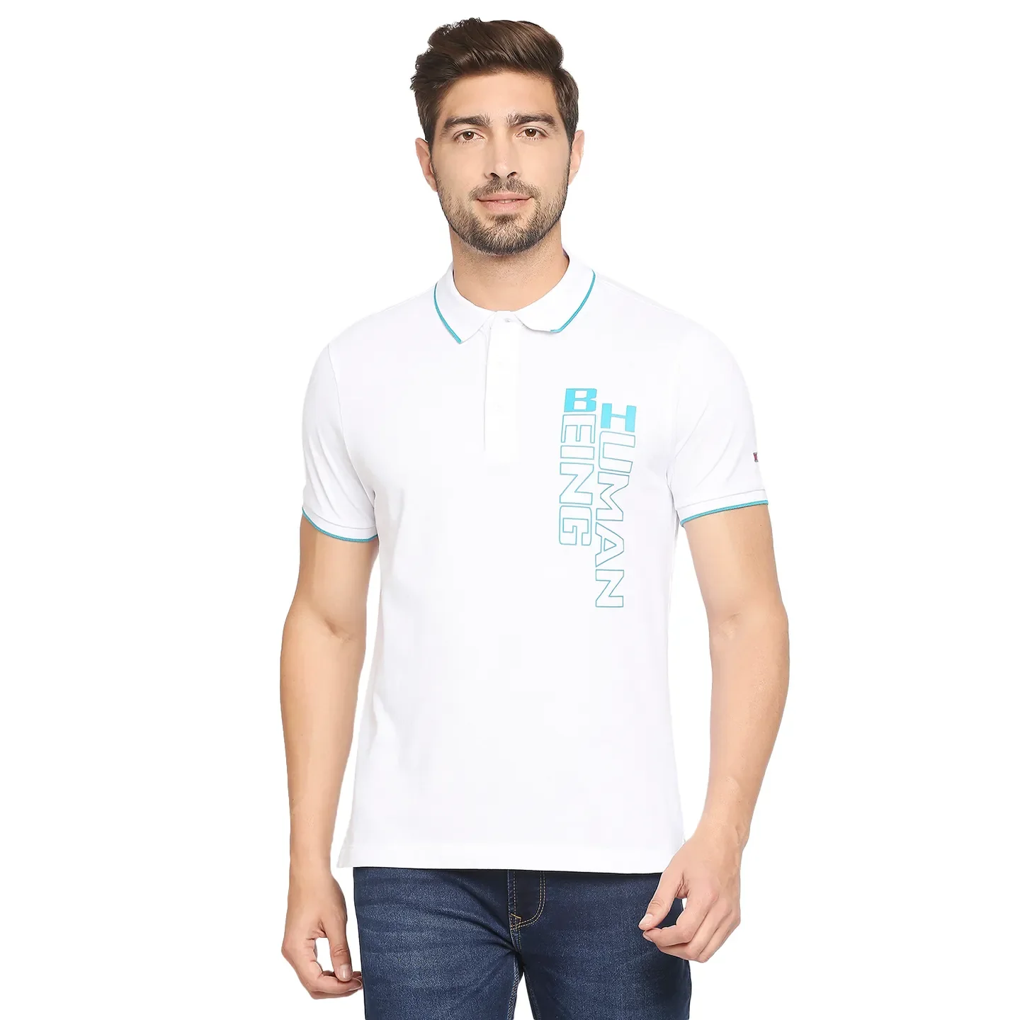 White Regular Fit Men's Polo T-Shirt by Being Human Clothing