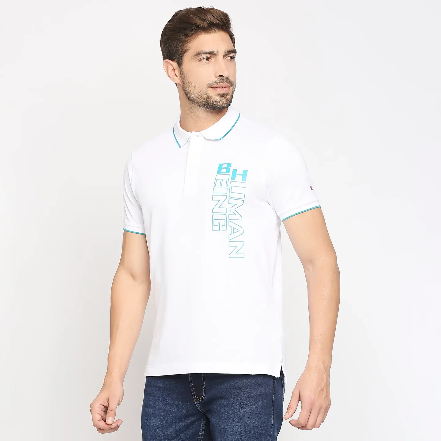 White Regular Fit Men's Polo T-Shirt by Being Human Clothing - Image 2