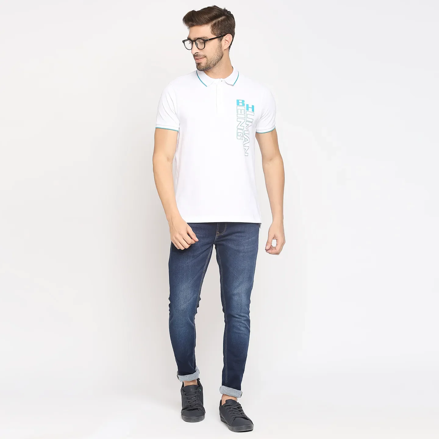 White Regular Fit Men's Polo T-Shirt by Being Human Clothing - Image 6
