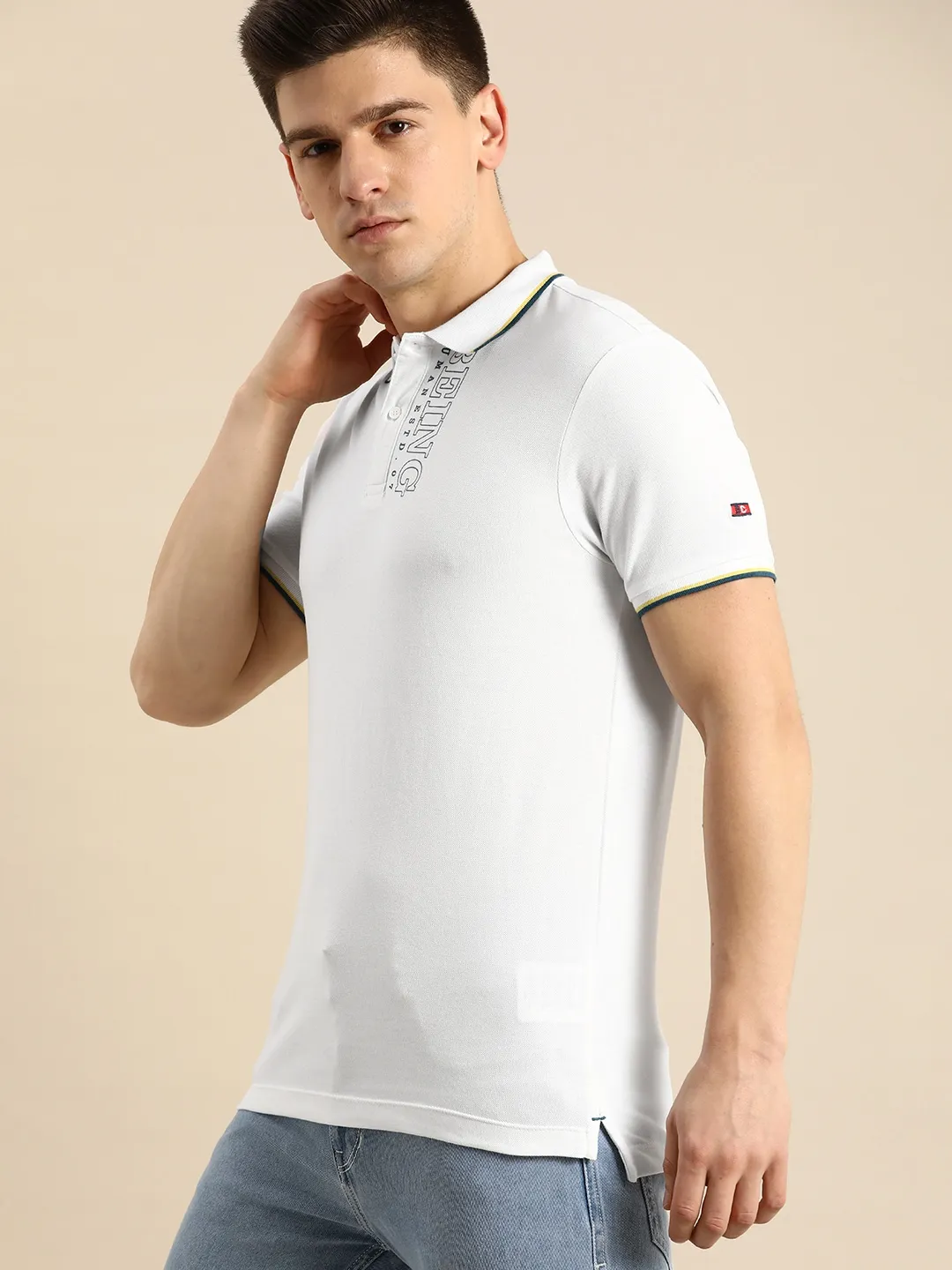 White Regular Fit Men's Polo T-Shirt by Being Human Clothing - Image 2