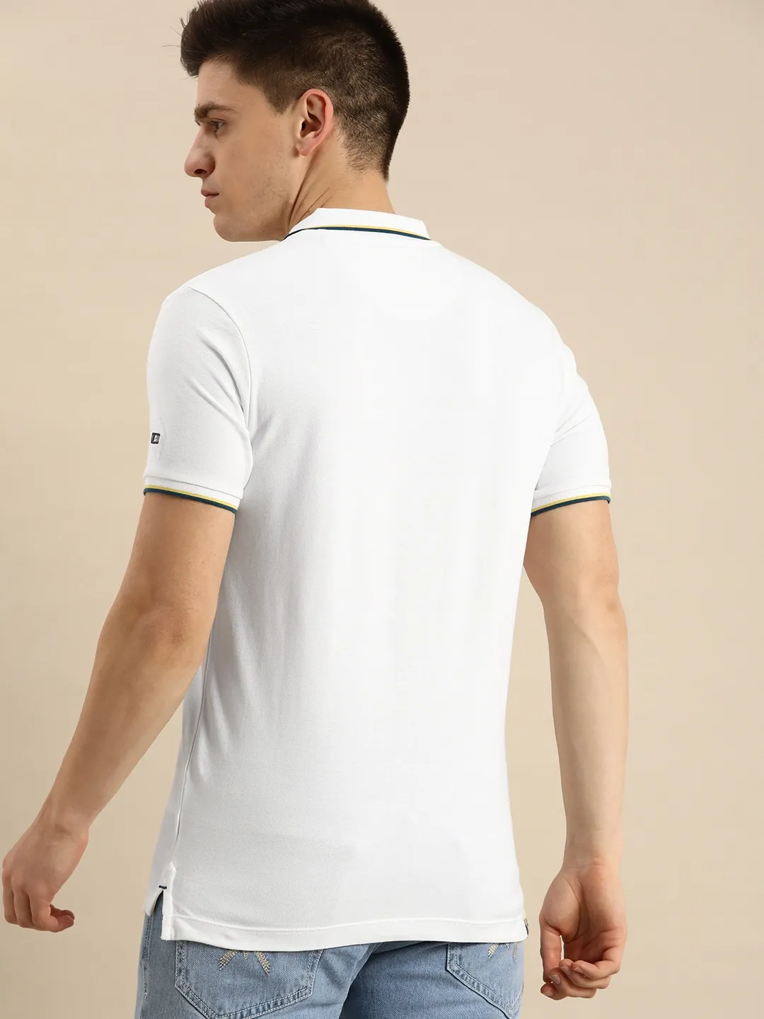 White Regular Fit Men's Polo T-Shirt by Being Human Clothing - Image 3