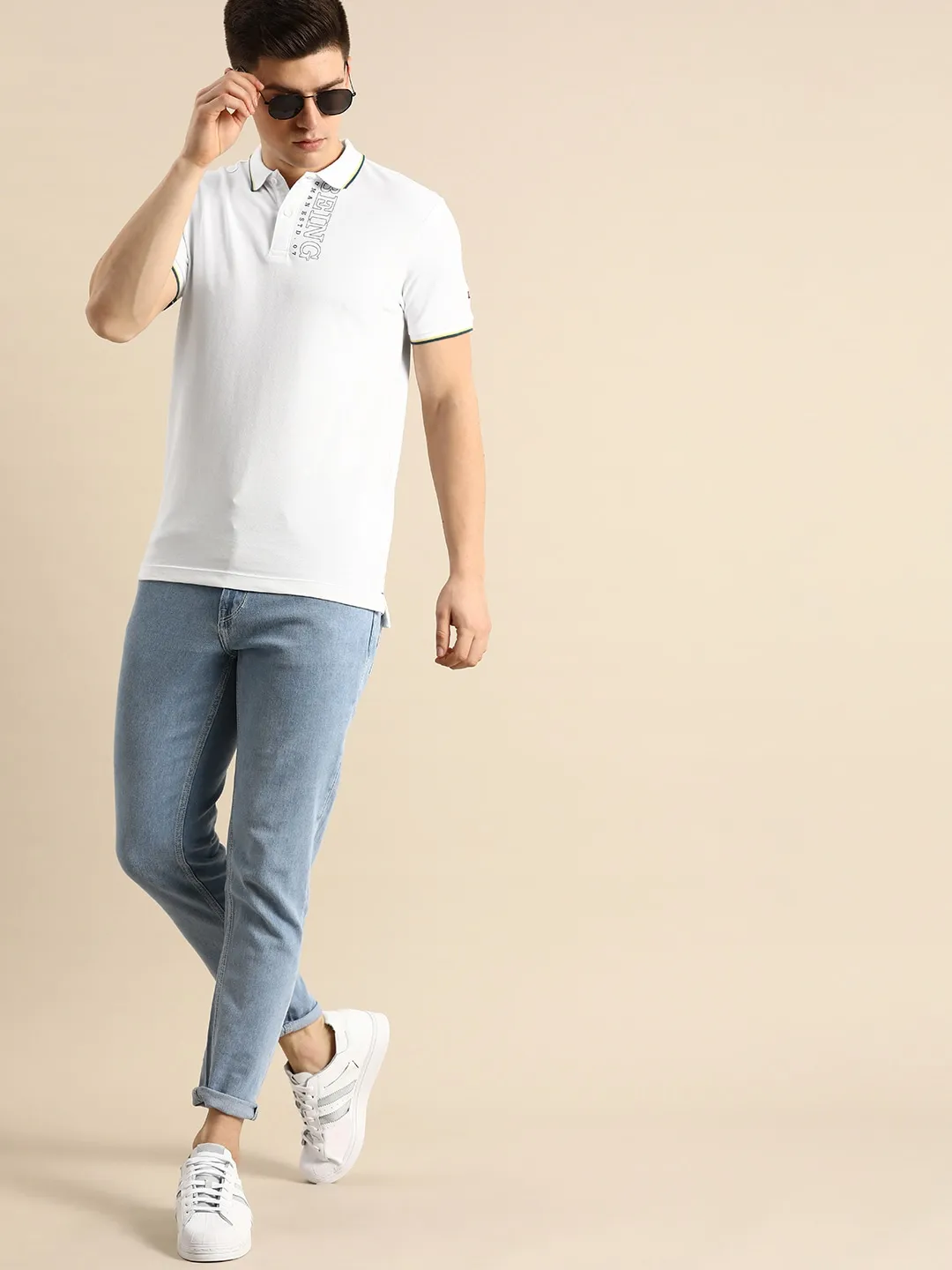 White Regular Fit Men's Polo T-Shirt by Being Human Clothing - Image 4