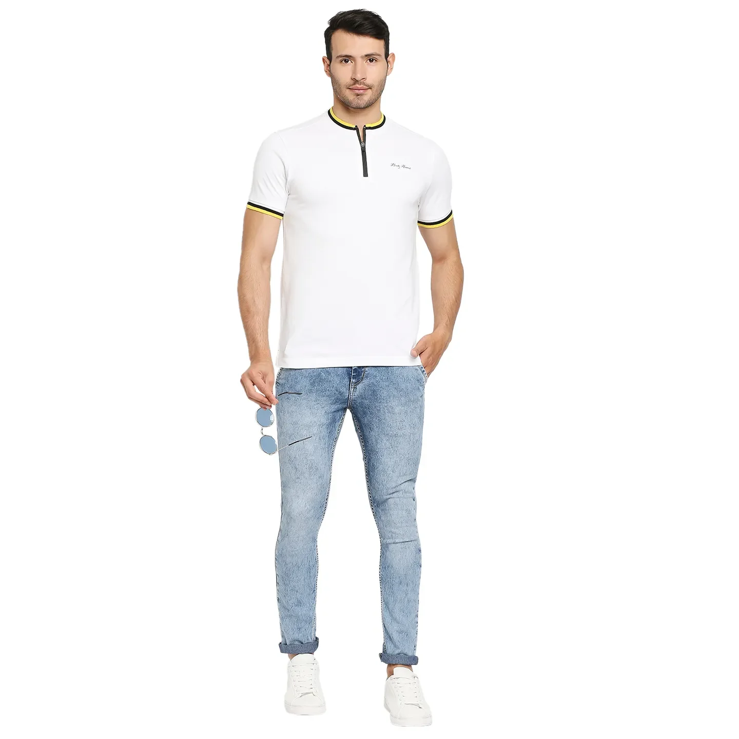 White Regular Fit Men's Polo T-Shirt by Being Human Clothing - Image 6