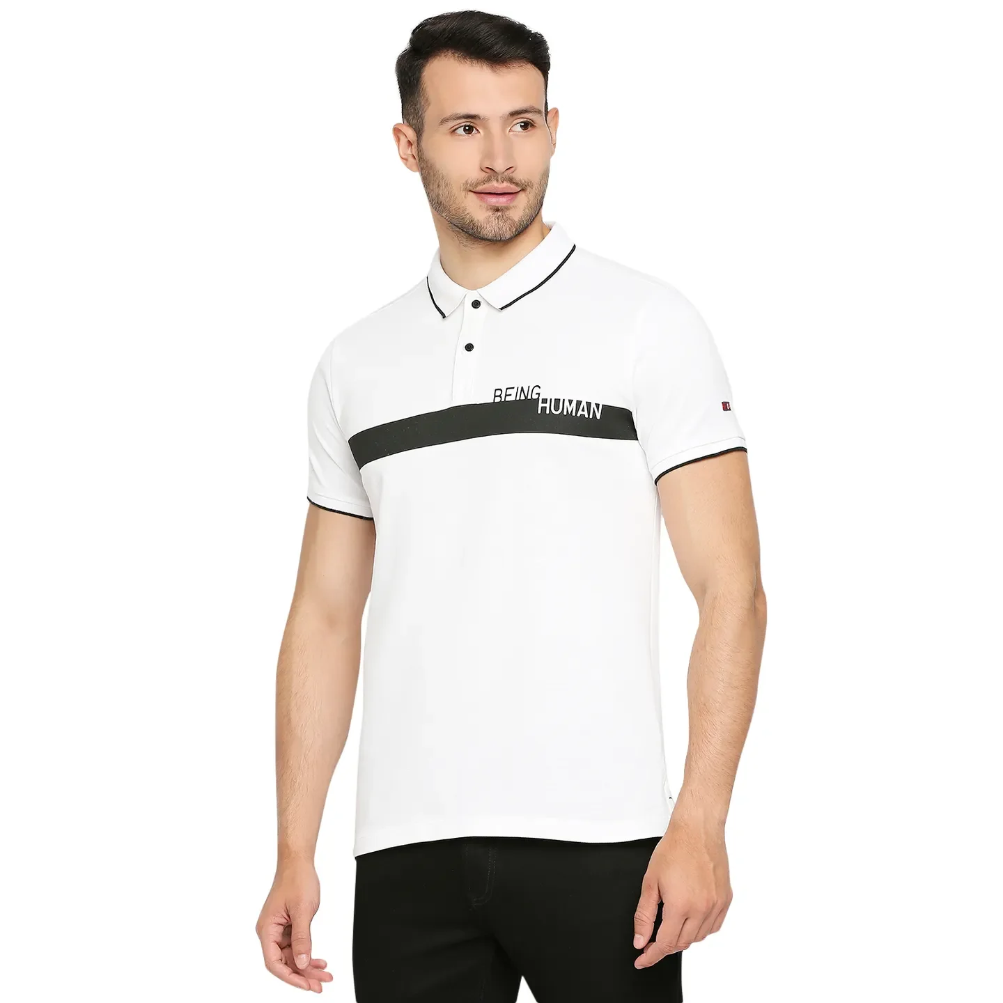 White Regular Fit Men's Polo T-Shirt by Being Human Clothing - Image 2