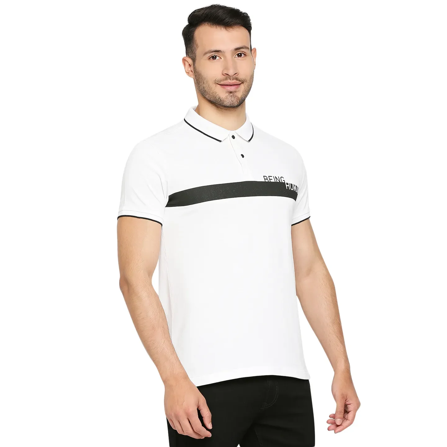 White Regular Fit Men's Polo T-Shirt by Being Human Clothing - Image 3