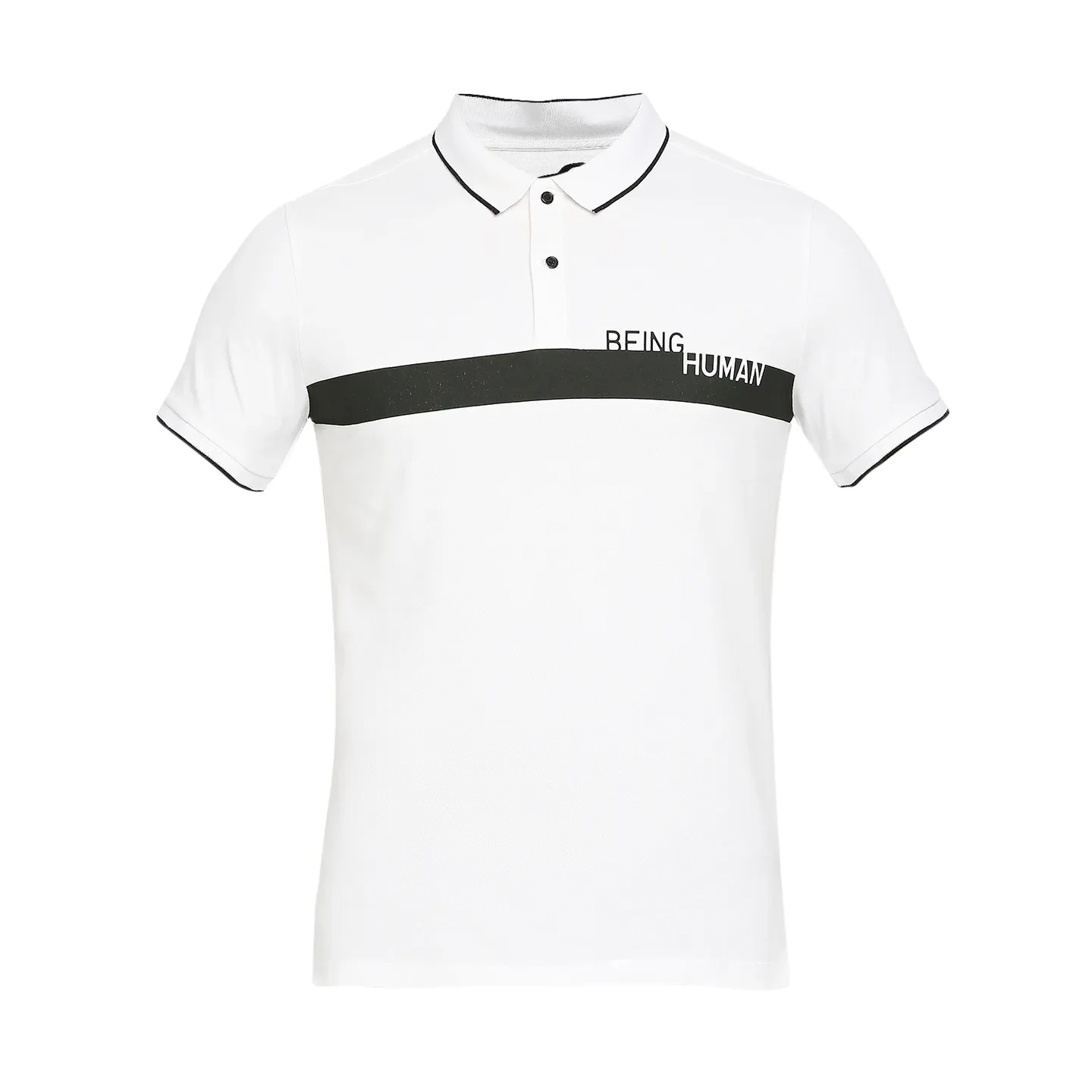White Regular Fit Men's Polo T-Shirt by Being Human Clothing - Image 7