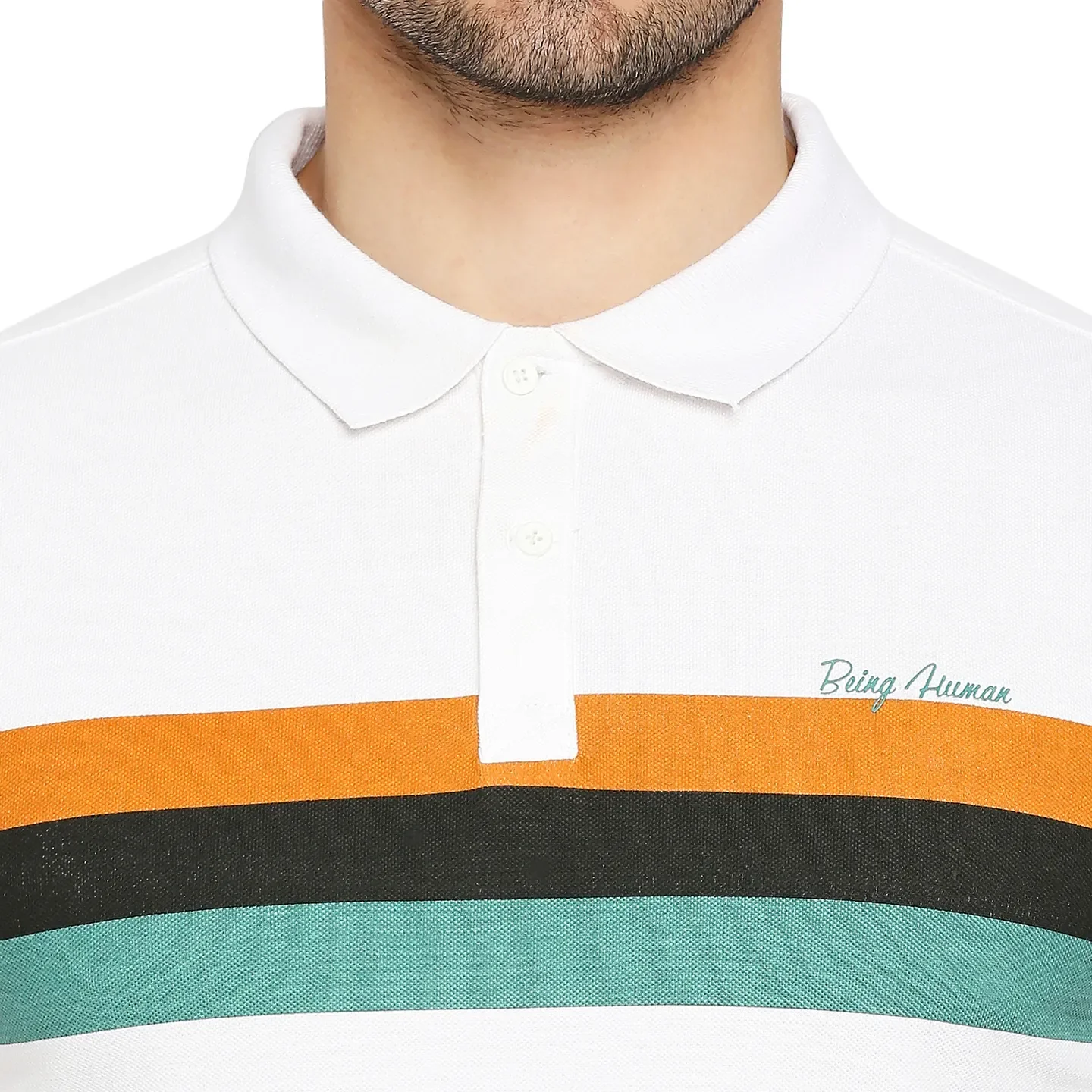 White Regular Fit Men's Polo T-Shirt by Being Human Clothing - Image 5