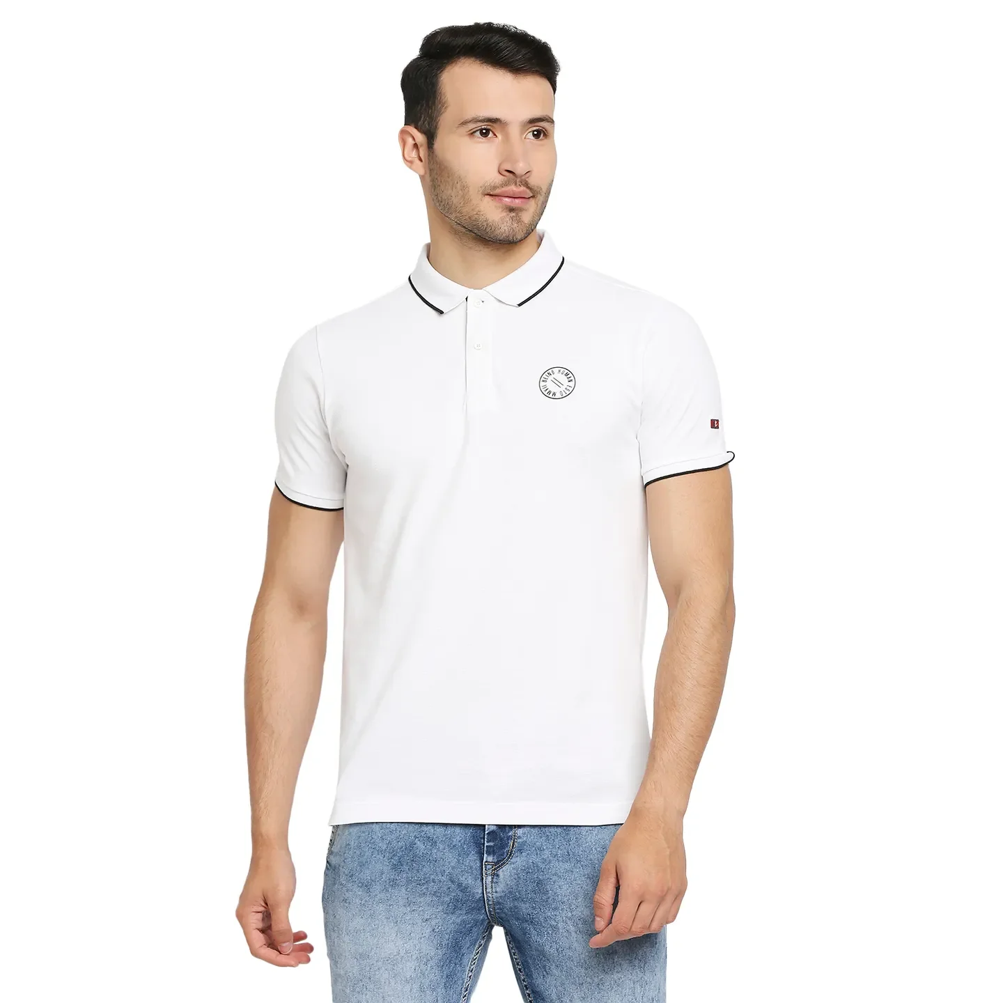 White Regular Fit Men's Polo T-Shirt by Being Human Clothing