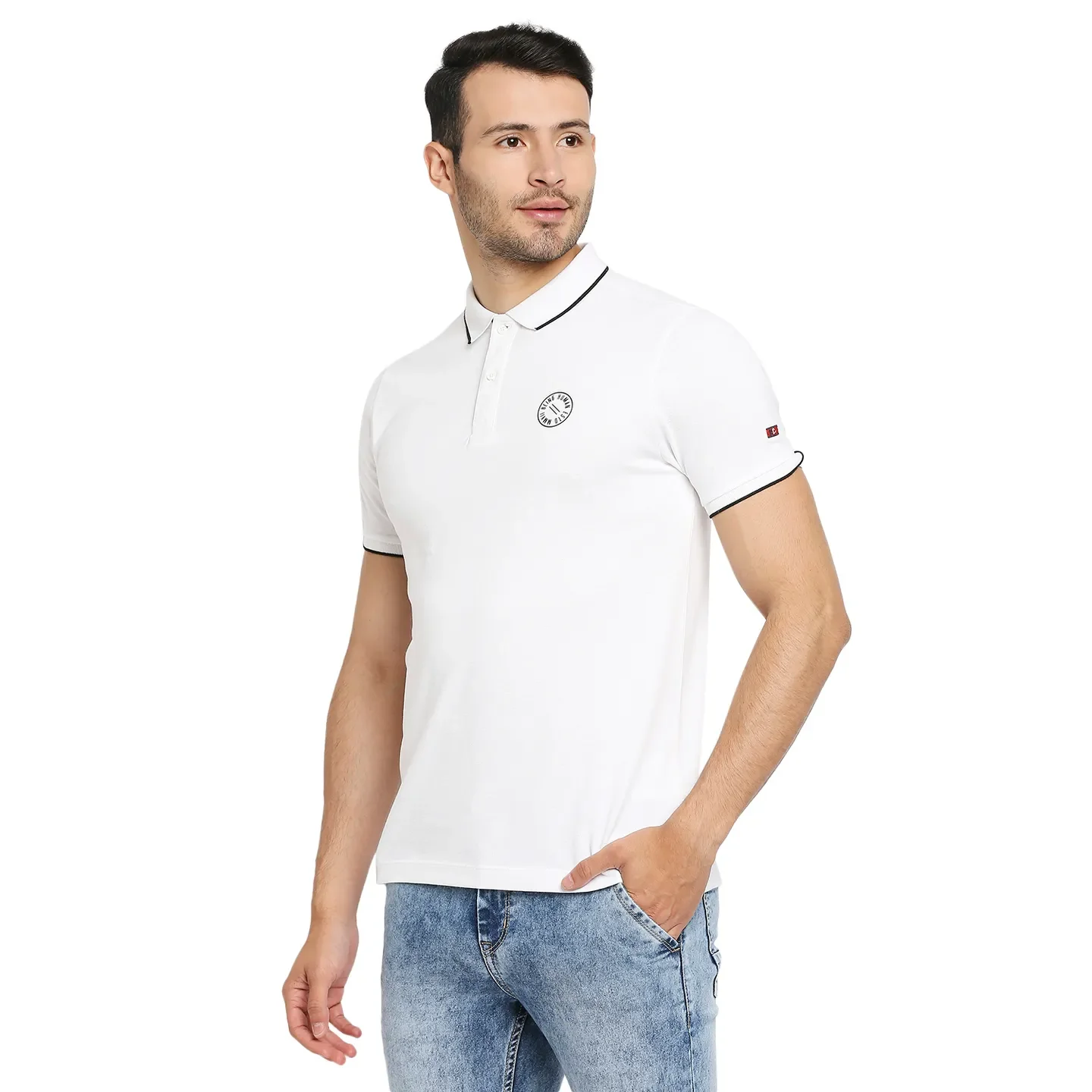 White Regular Fit Men's Polo T-Shirt by Being Human Clothing - Image 2