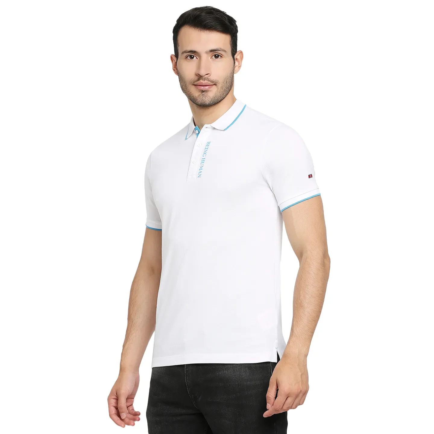 White Regular Fit Men's Polo T-Shirt by Being Human Clothing - Image 2
