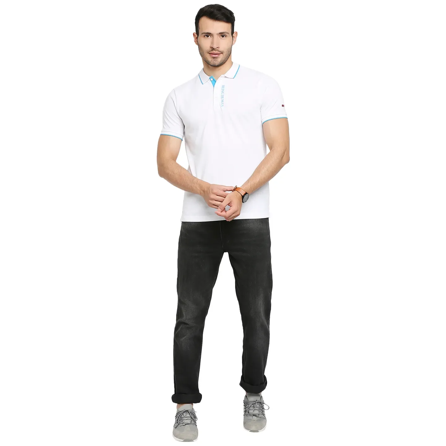 White Regular Fit Men's Polo T-Shirt by Being Human Clothing - Image 6