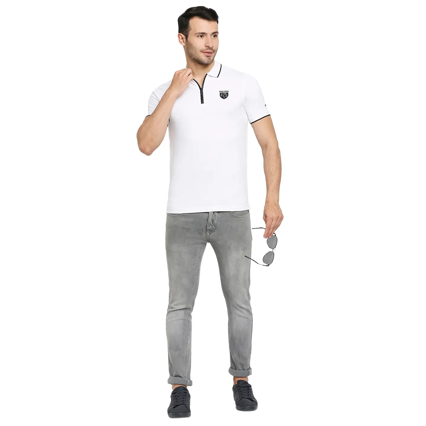 White Regular Fit Men's Polo T-Shirt by Being Human Clothing - Image 6