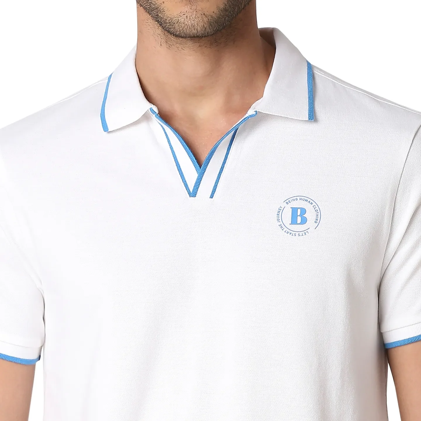 White Regular Fit Men's Polo T-Shirt by Being Human Clothing - Image 5
