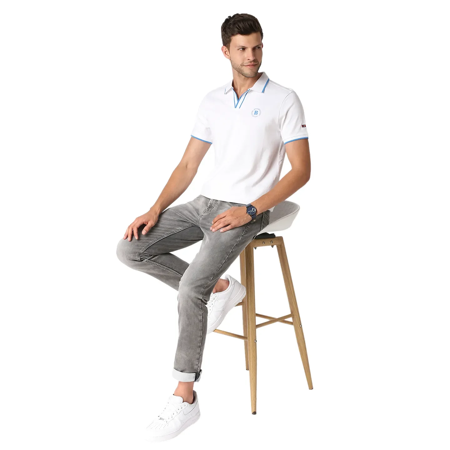 White Regular Fit Men's Polo T-Shirt by Being Human Clothing - Image 7