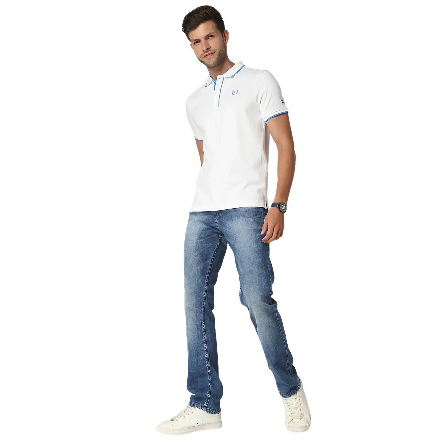 White Slim Straight Fit Men's Polo T-Shirt by Being Human Clothing - Image 5