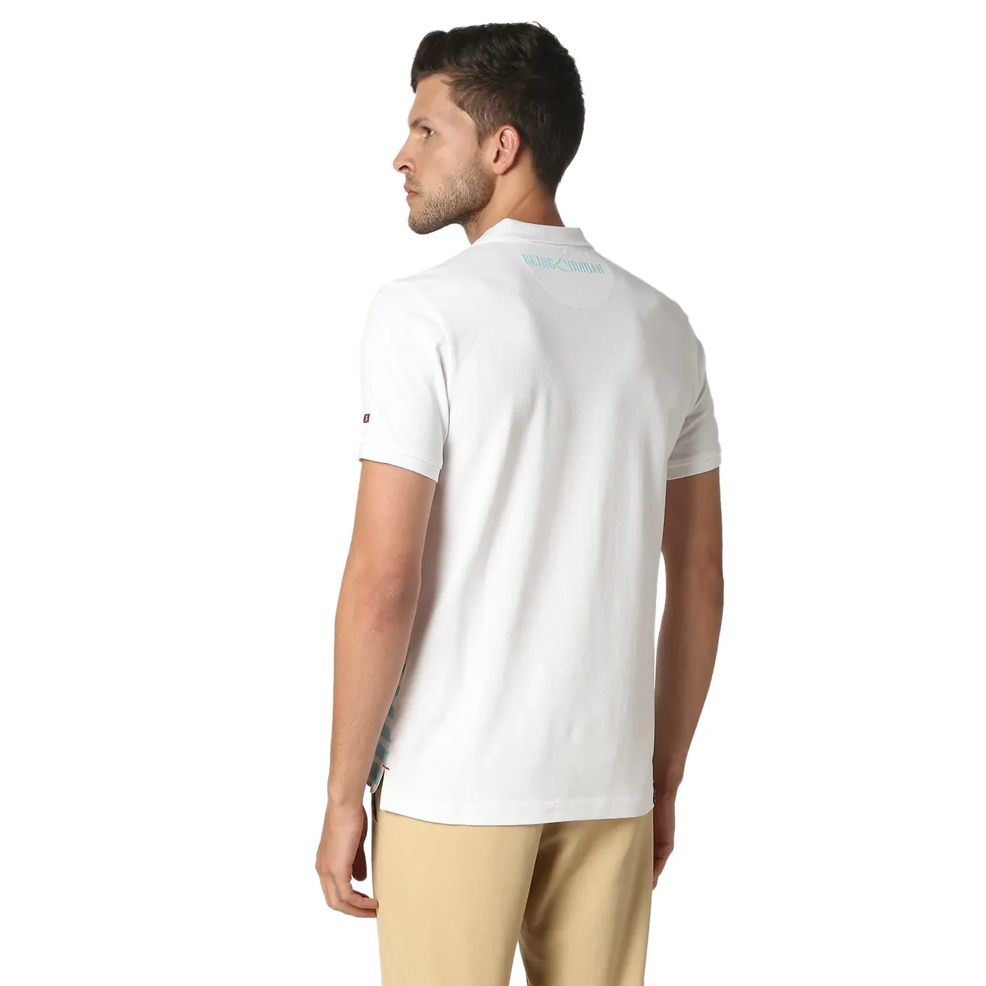 White Regular Fit Men's Polo T-Shirt by Being Human Clothing - Image 3