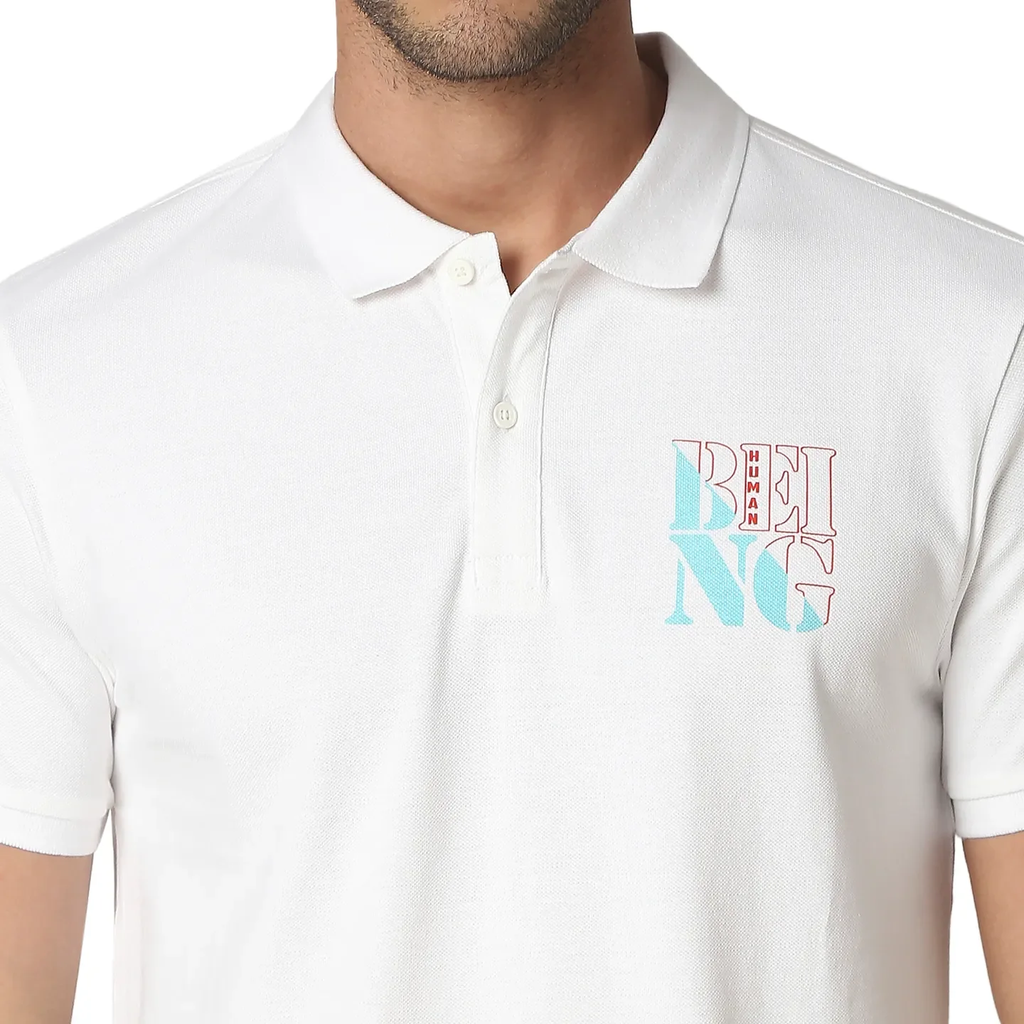 White Regular Fit Men's Polo T-Shirt by Being Human Clothing - Image 4