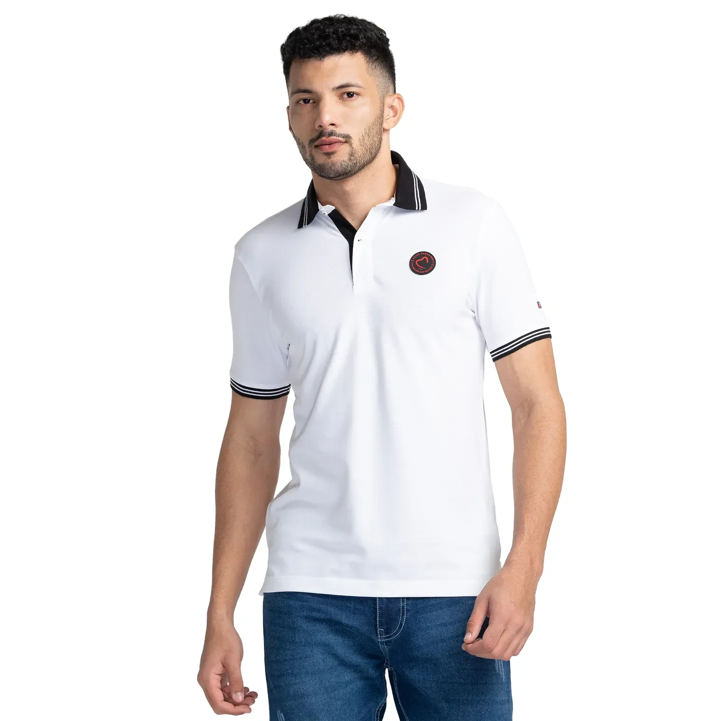 White Regular Fit Men's Polo T-Shirt by Being Human Clothing