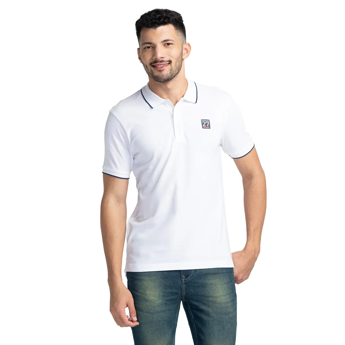 White Regular Fit Men's Polo T-Shirt by Being Human Clothing