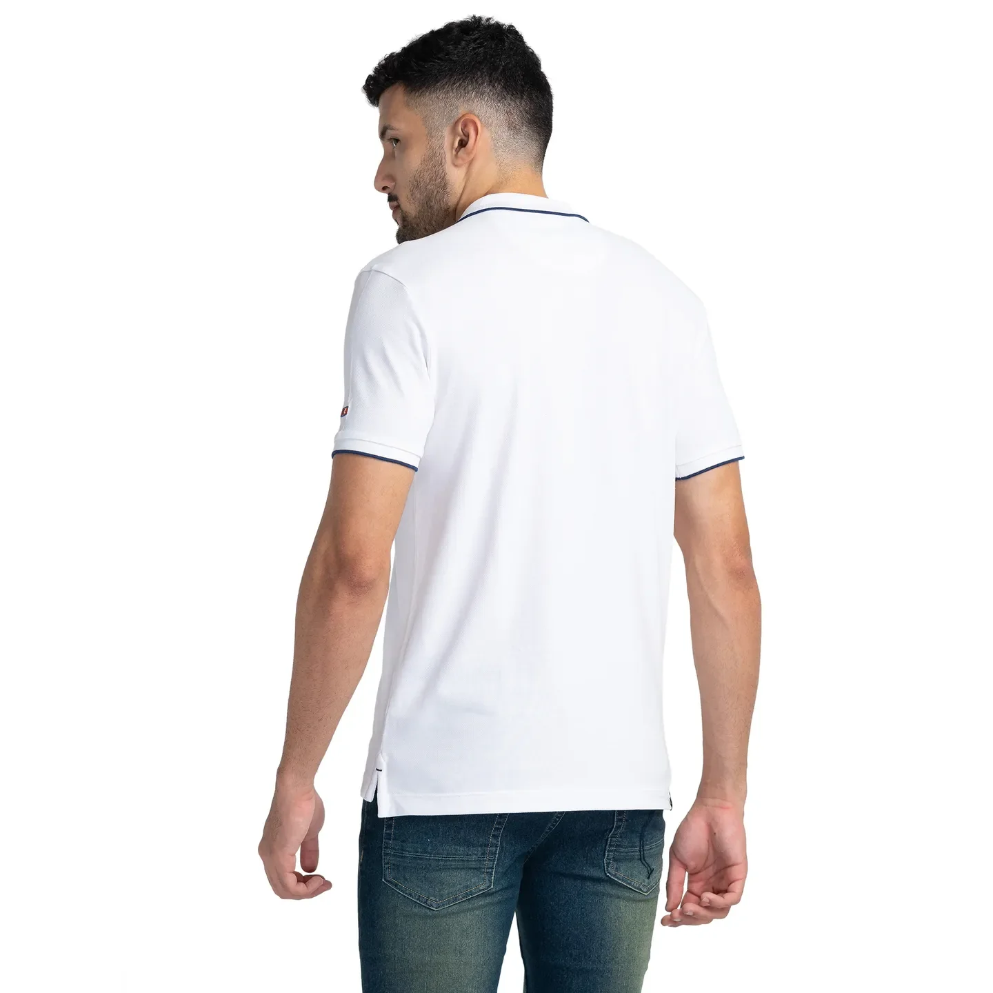 White Regular Fit Men's Polo T-Shirt by Being Human Clothing - Image 3
