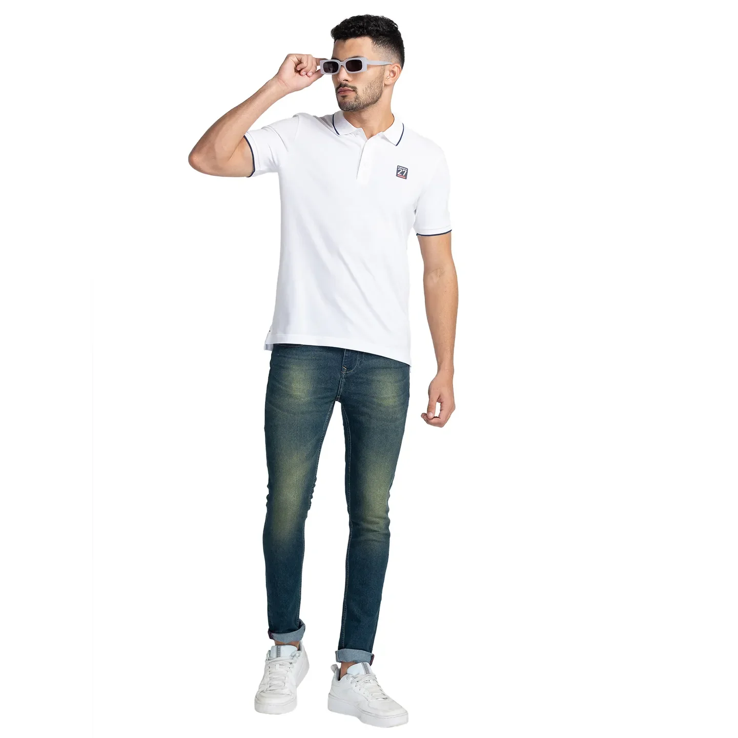 White Regular Fit Men's Polo T-Shirt by Being Human Clothing - Image 6