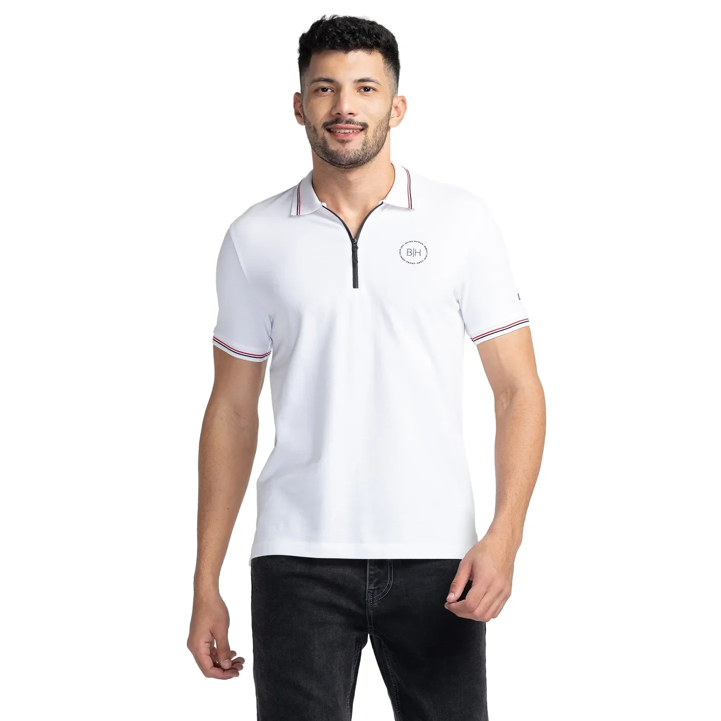 White Regular Fit Men's Polo T-Shirt by Being Human Clothing