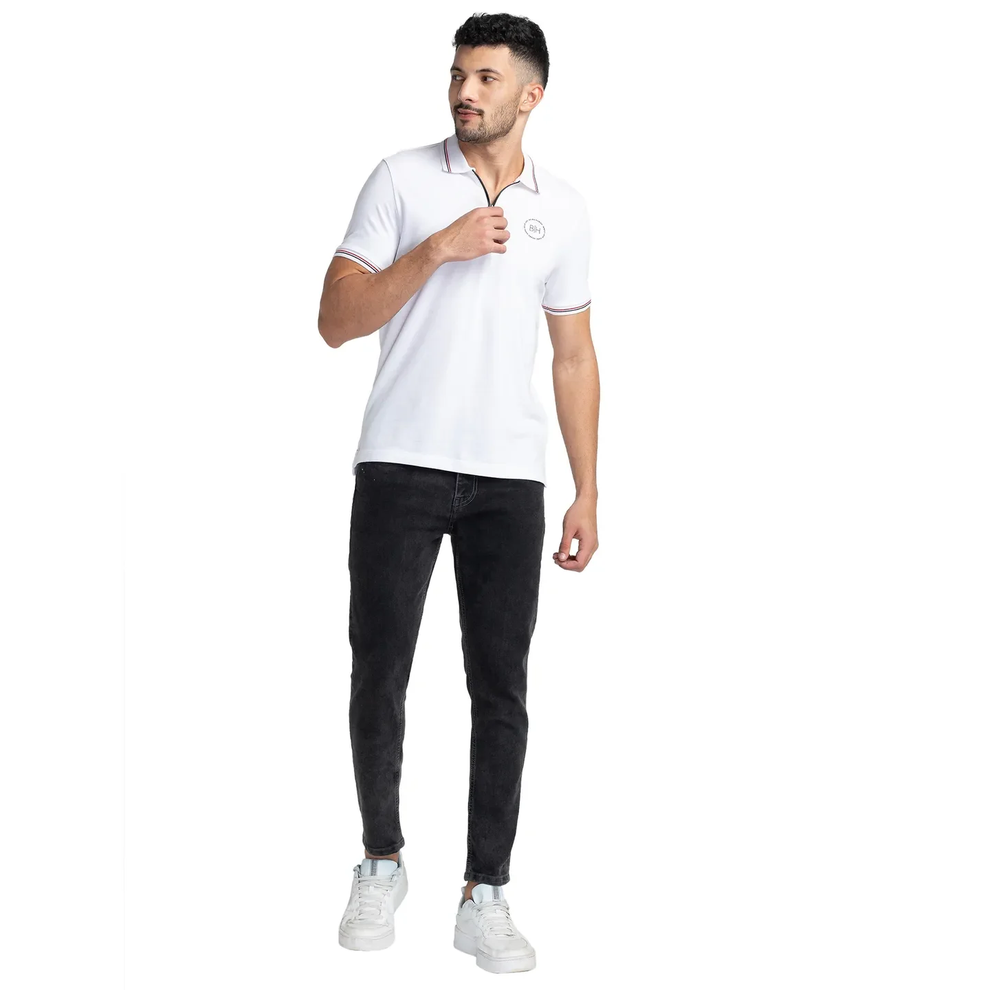 White Regular Fit Men's Polo T-Shirt by Being Human Clothing - Image 2
