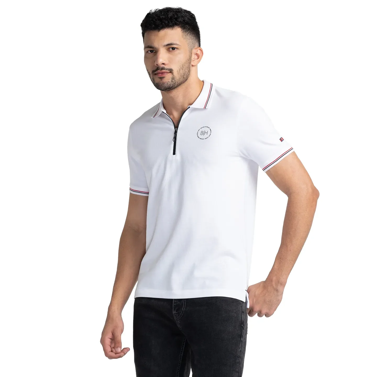 White Regular Fit Men's Polo T-Shirt by Being Human Clothing - Image 4