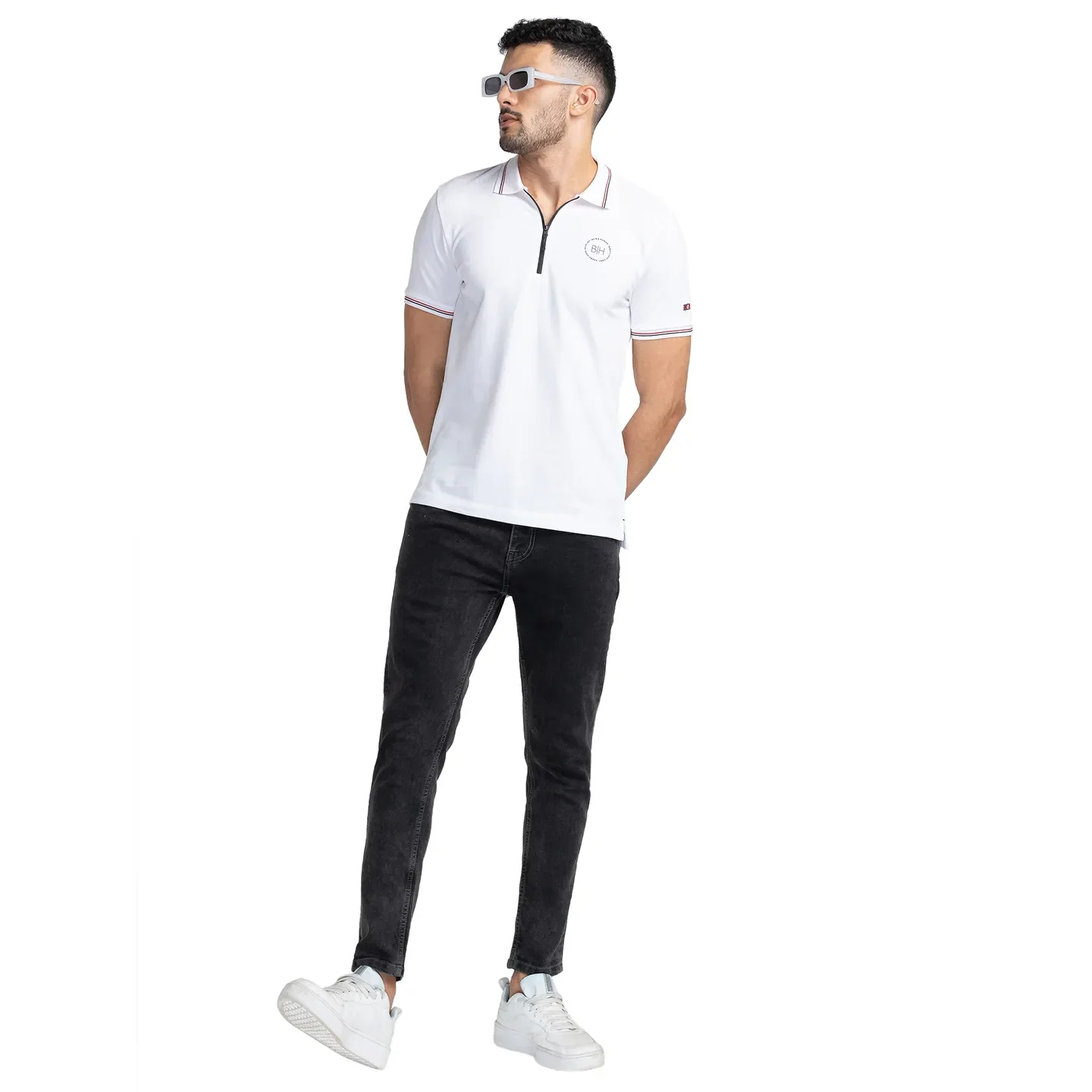 White Regular Fit Men's Polo T-Shirt by Being Human Clothing - Image 6