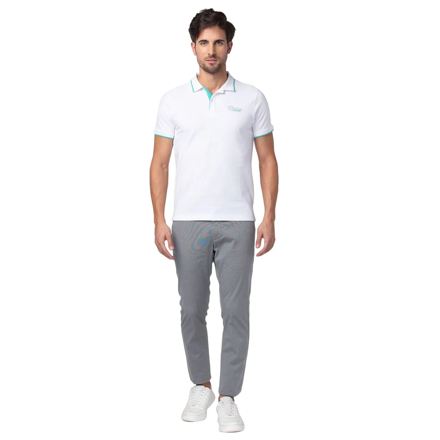 White Regular Fit Men's Polo T-Shirt by Being Human Clothing - Image 2