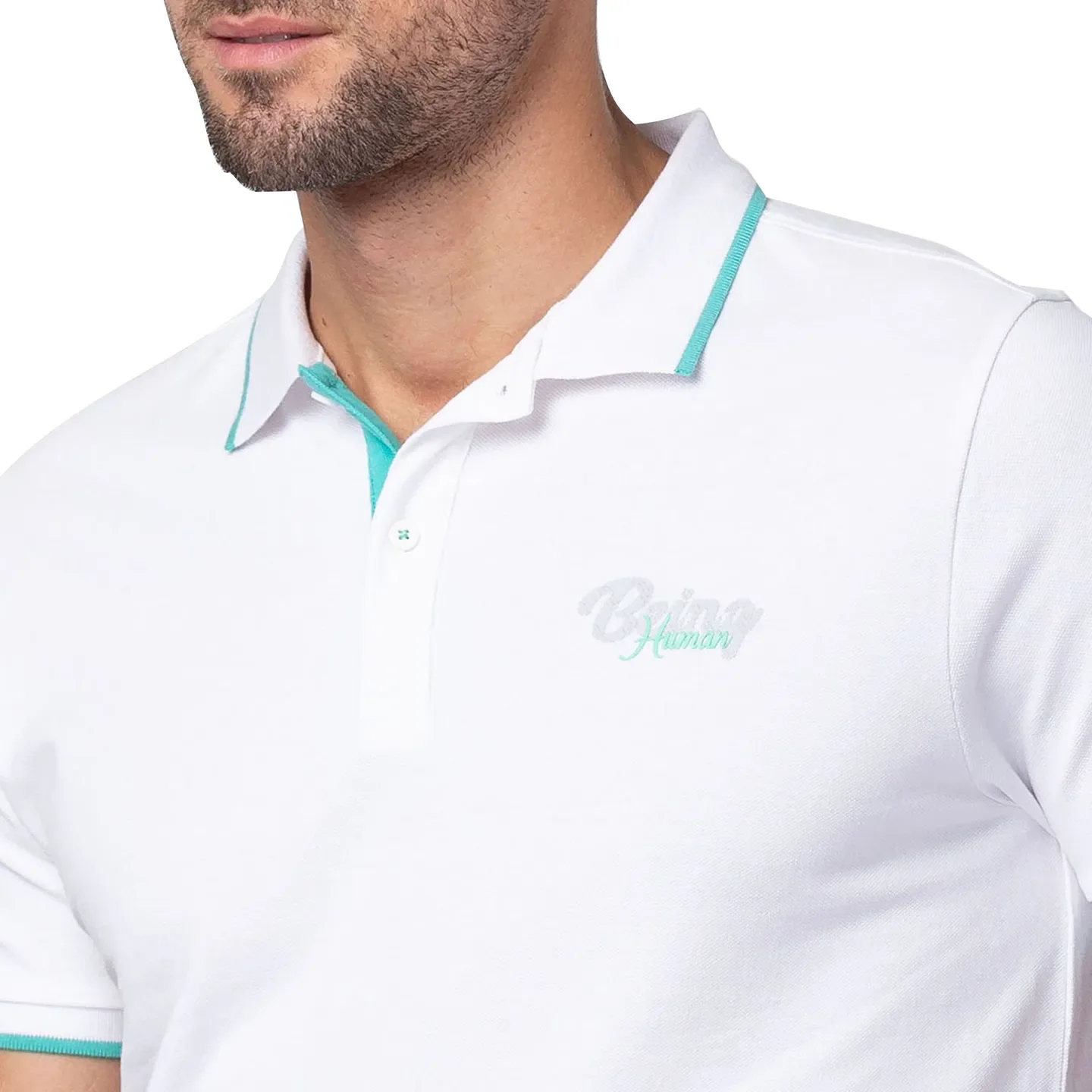 White Regular Fit Men's Polo T-Shirt by Being Human Clothing - Image 5