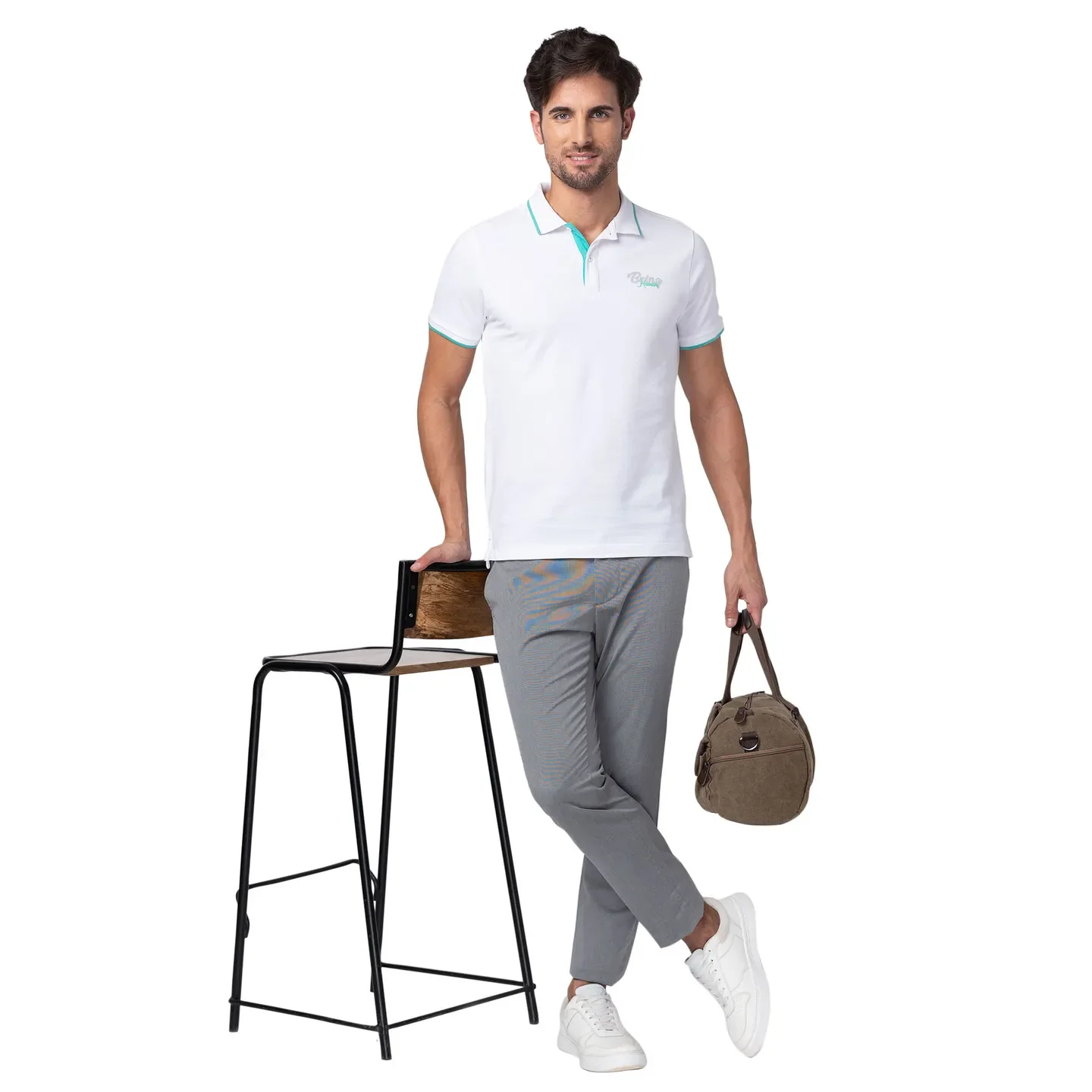 White Regular Fit Men's Polo T-Shirt by Being Human Clothing - Image 6