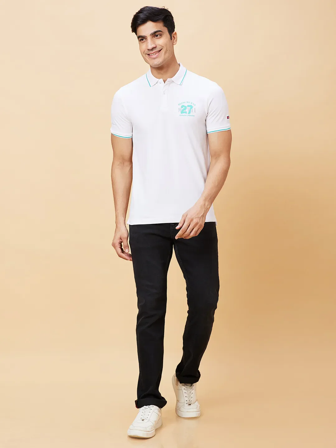 White Regular Fit Men's Polo T-Shirt by Being Human Clothing - Image 2